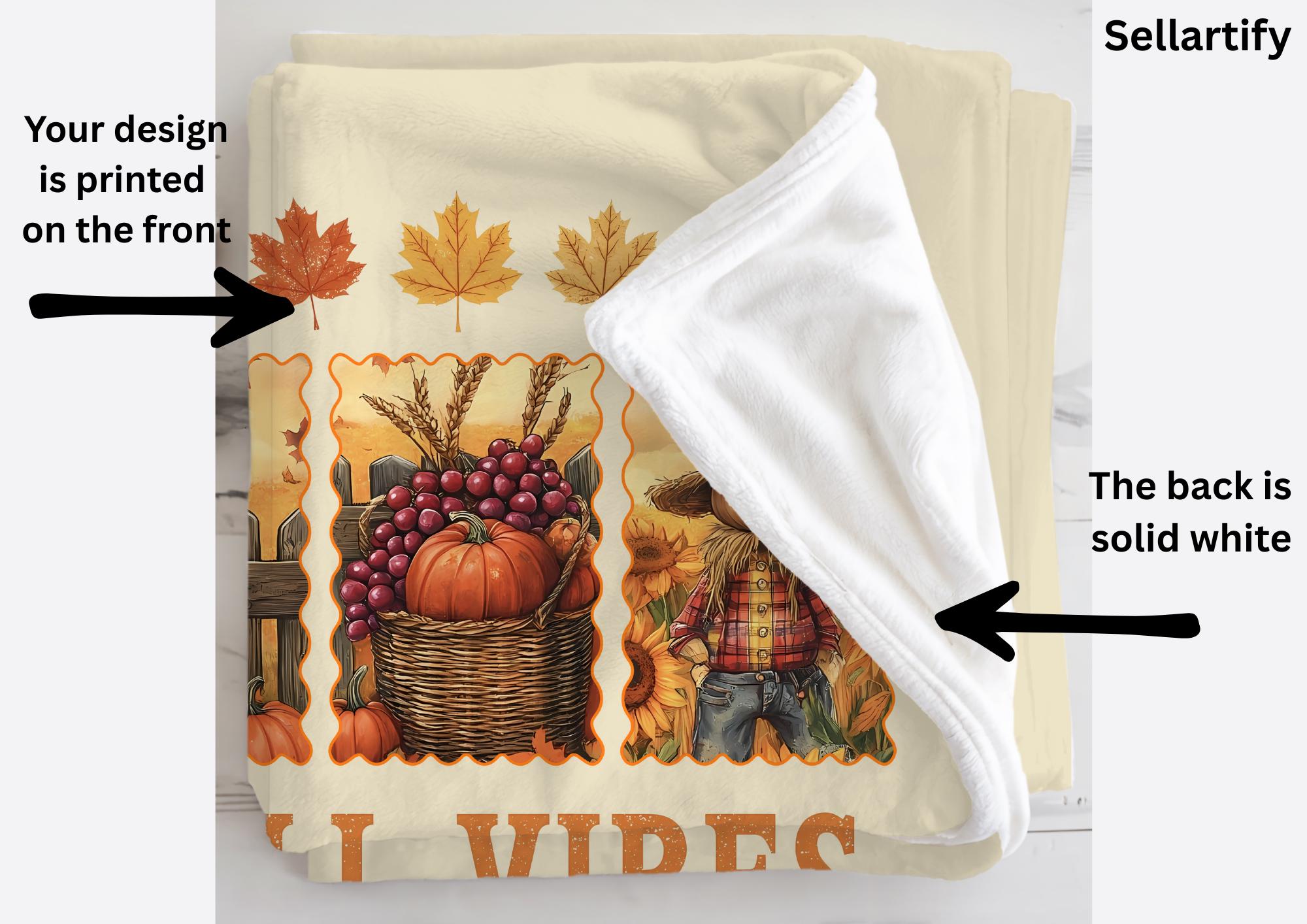 Hello Fall Vibes Blanket, Custom Fall Pumpkin Blanket, Personalized Fall Farmhouse Blanket, Custom Autumn Throw Blanket, Thanksgiving Gift