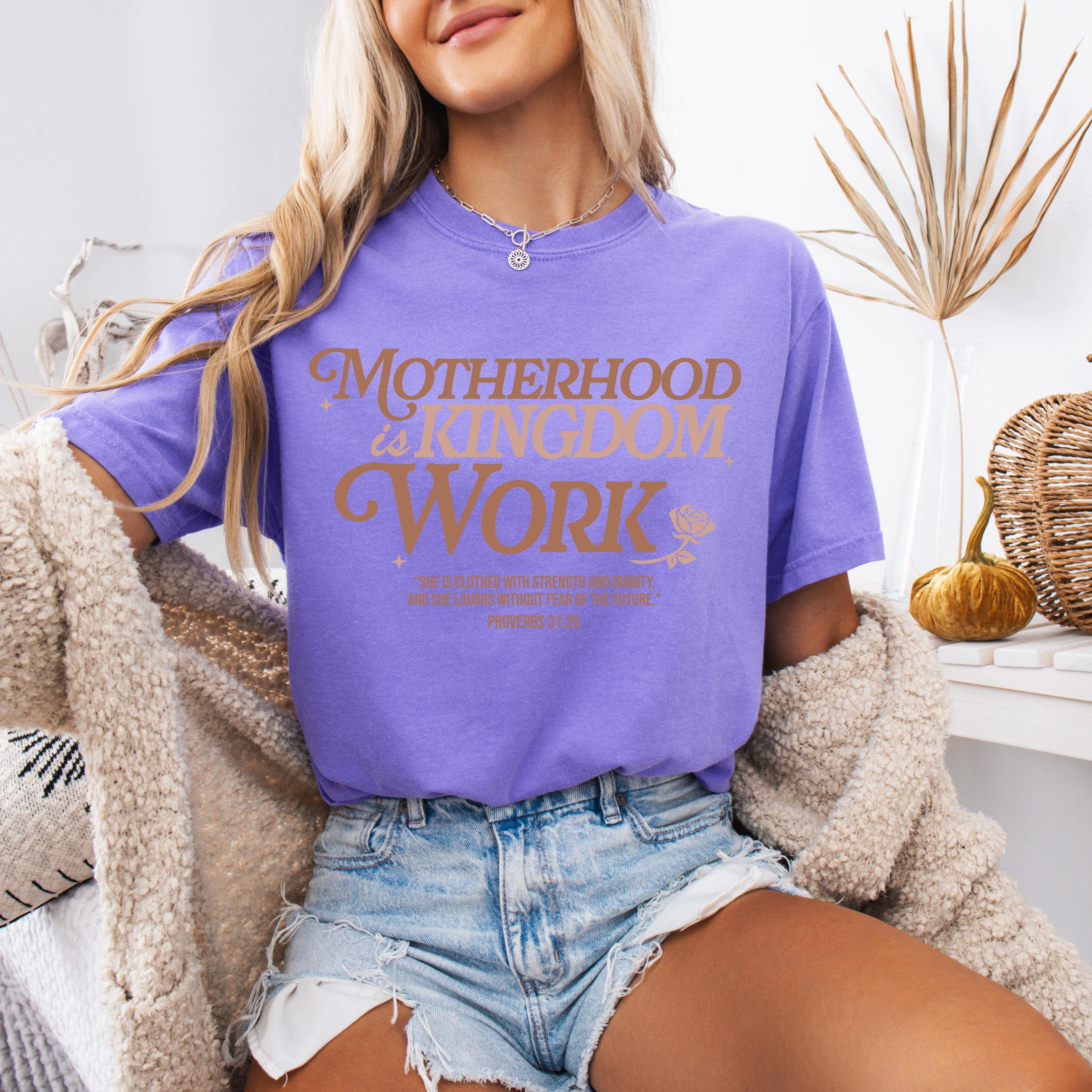 Motherhood Is Kingdom Work Tee | Faith Inspired Mom Shirt | Proverbs 31 Christian Aesthetic Outfit | Soft Minimal Style Gift