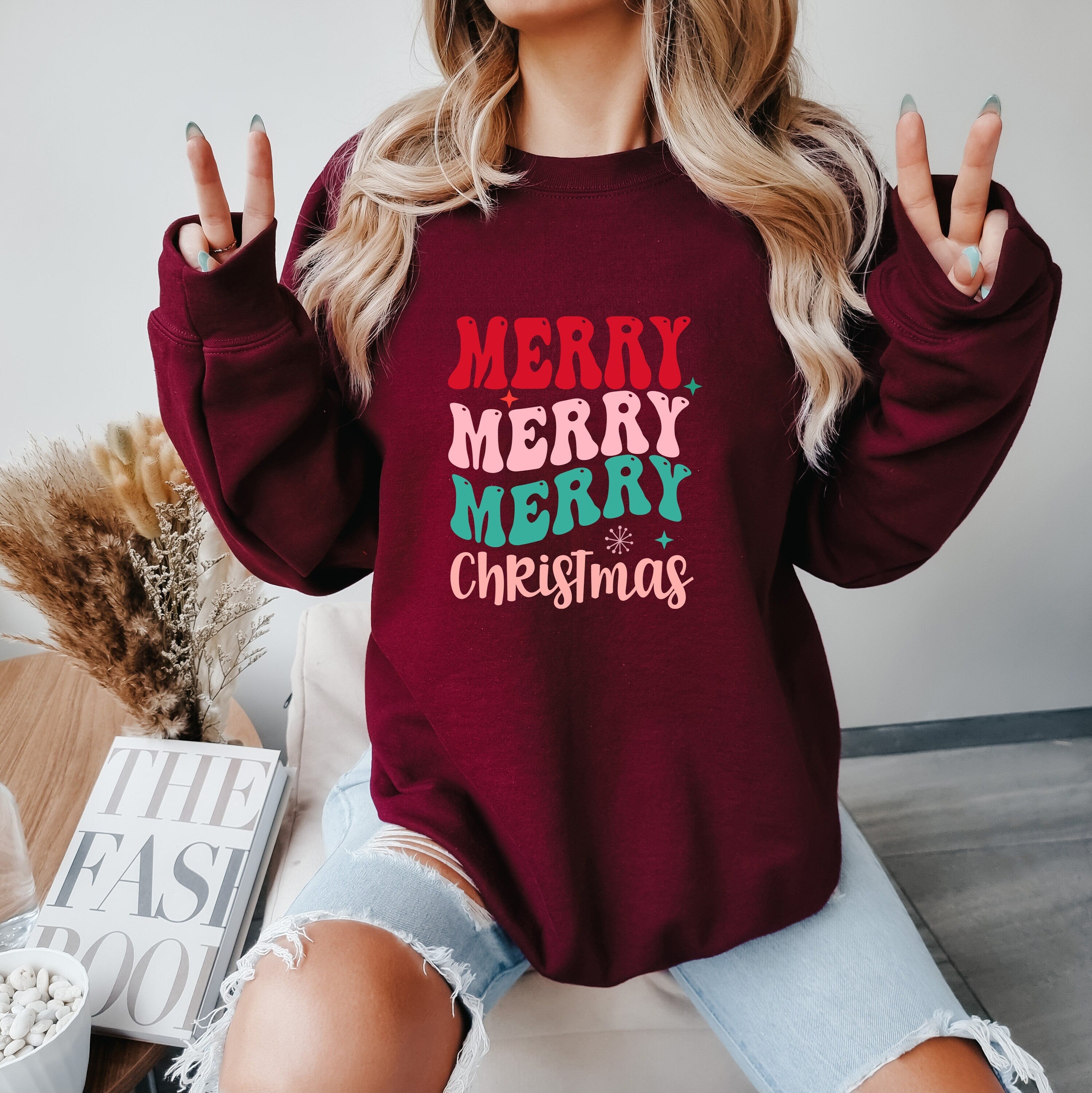 Merry Merry Merry Christmas Sweater,Christmas Crewneck,Gift For Christmas, Christmas Family Shirt,Merry and Bright Christmas Sweatshirt