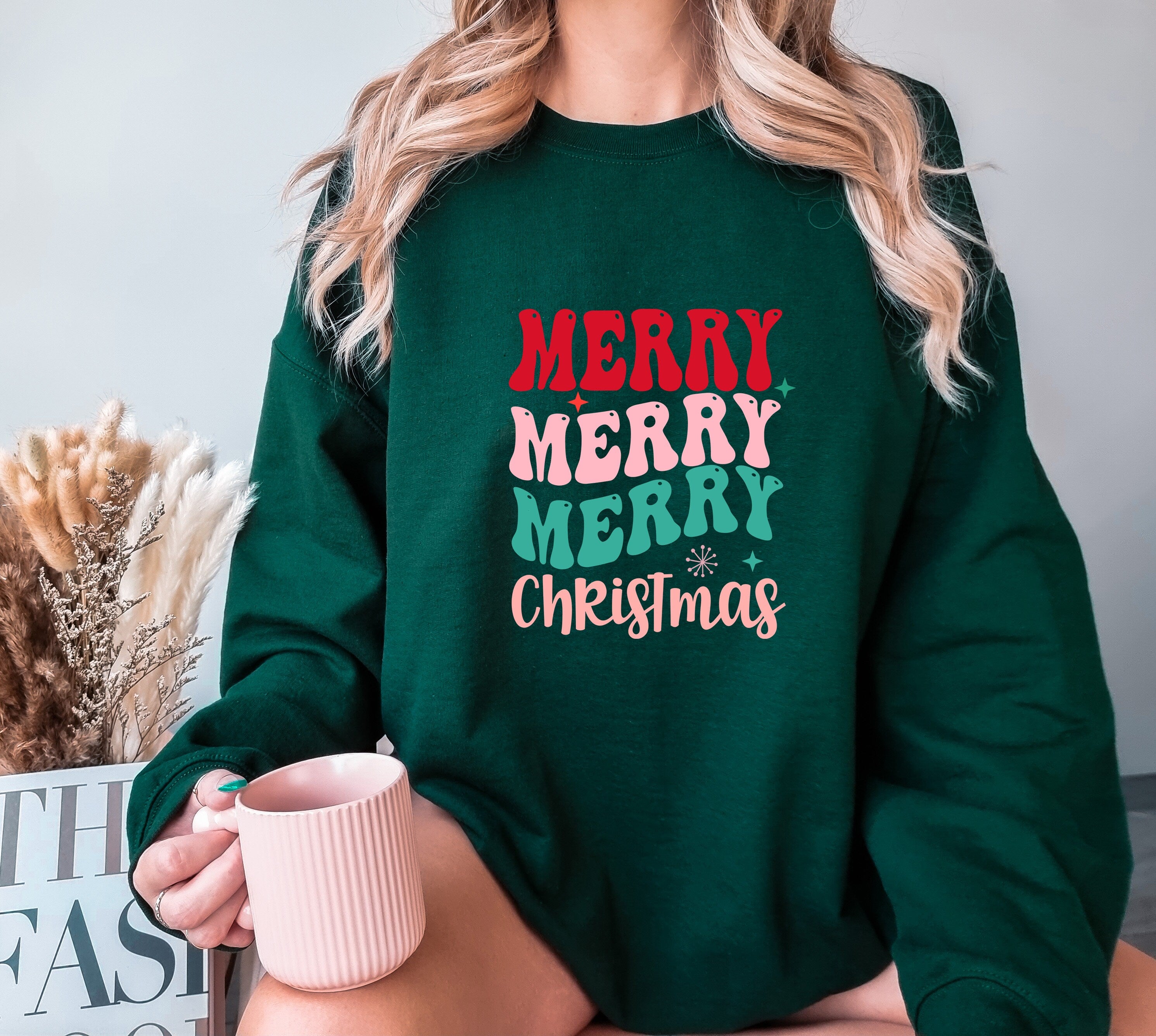 Merry Merry Merry Christmas Sweater,Christmas Crewneck,Gift For Christmas, Christmas Family Shirt,Merry and Bright Christmas Sweatshirt