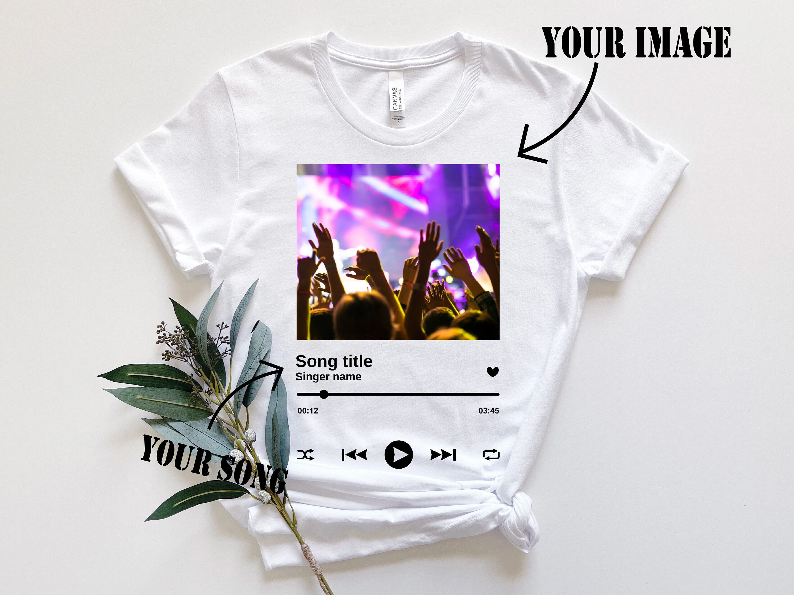 Customizable T-shirt with Song Name and Music Player Photo, Custom Concert Shirt, Concert T-Shirt, Music Festival Shirt, Trendy Shirt