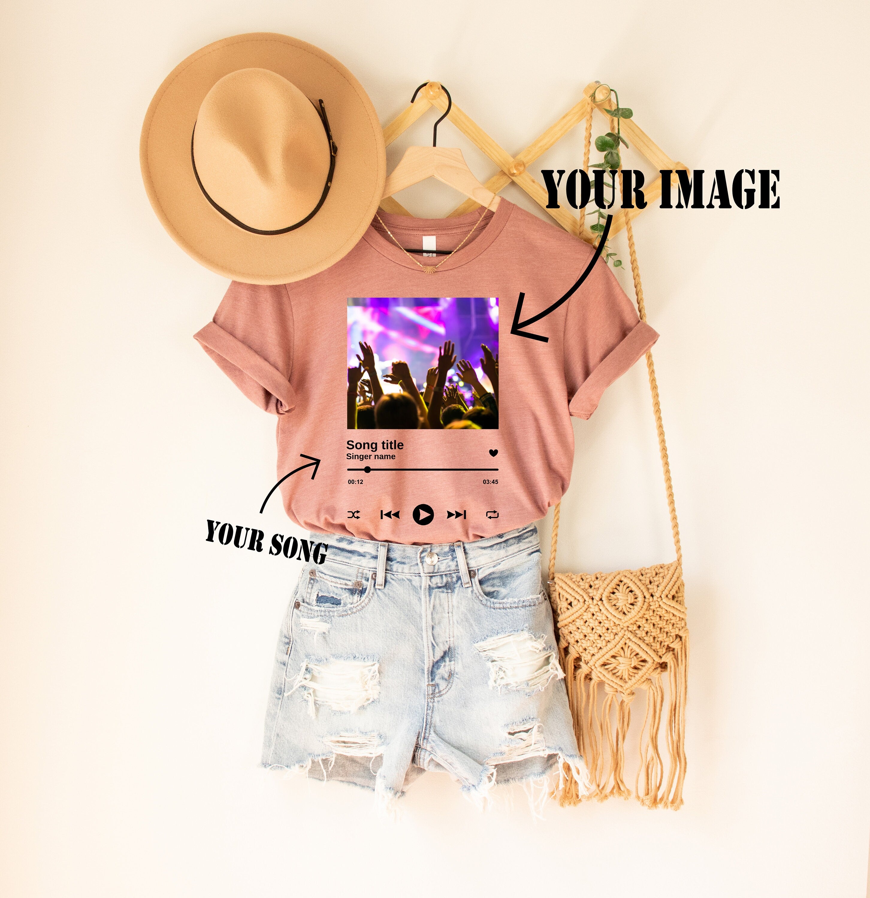 Customizable T-shirt with Song Name and Music Player Photo, Custom Concert Shirt, Concert T-Shirt, Music Festival Shirt, Trendy Shirt