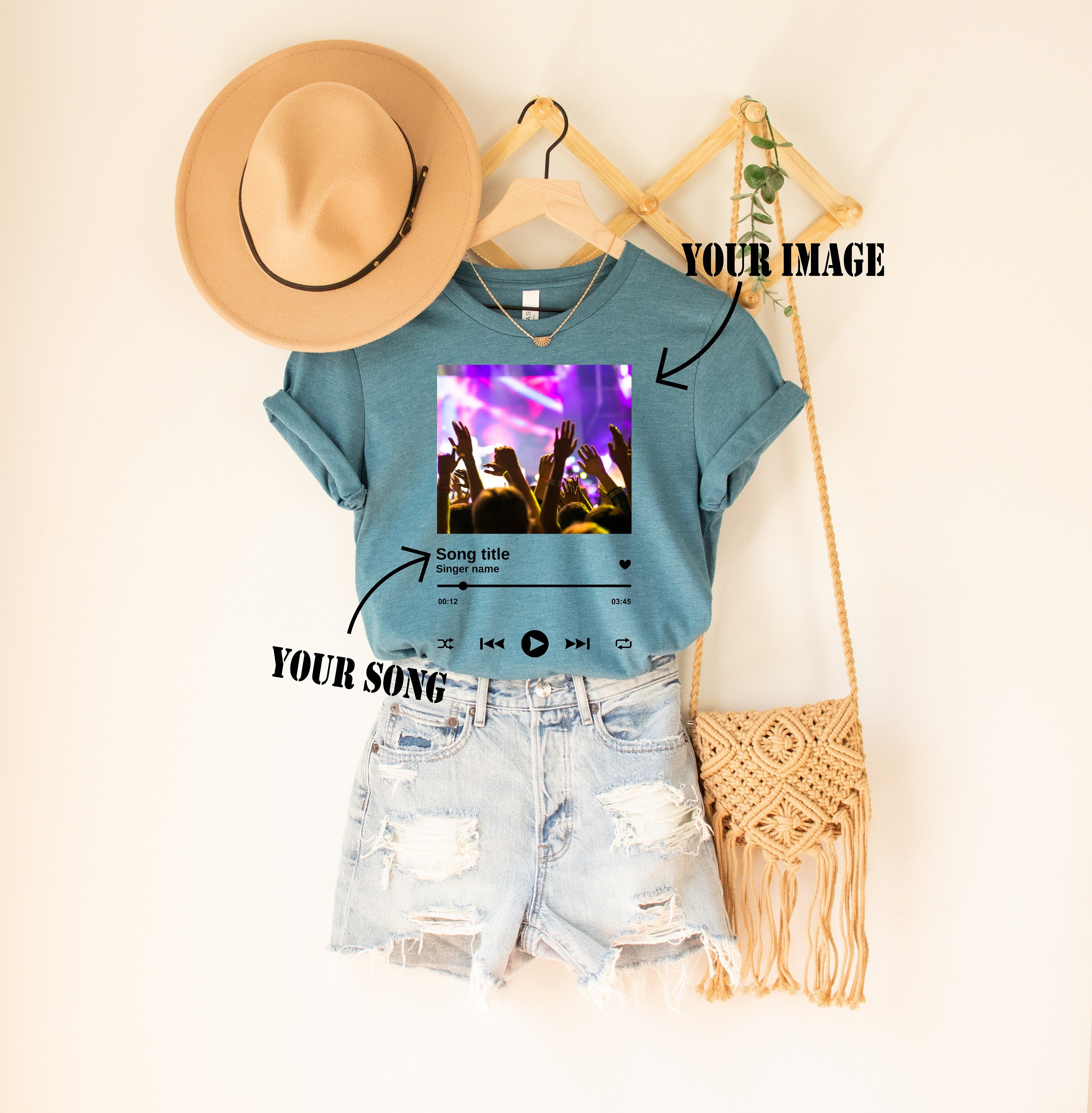 Customizable T-shirt with Song Name and Music Player Photo, Custom Concert Shirt, Concert T-Shirt, Music Festival Shirt, Trendy Shirt