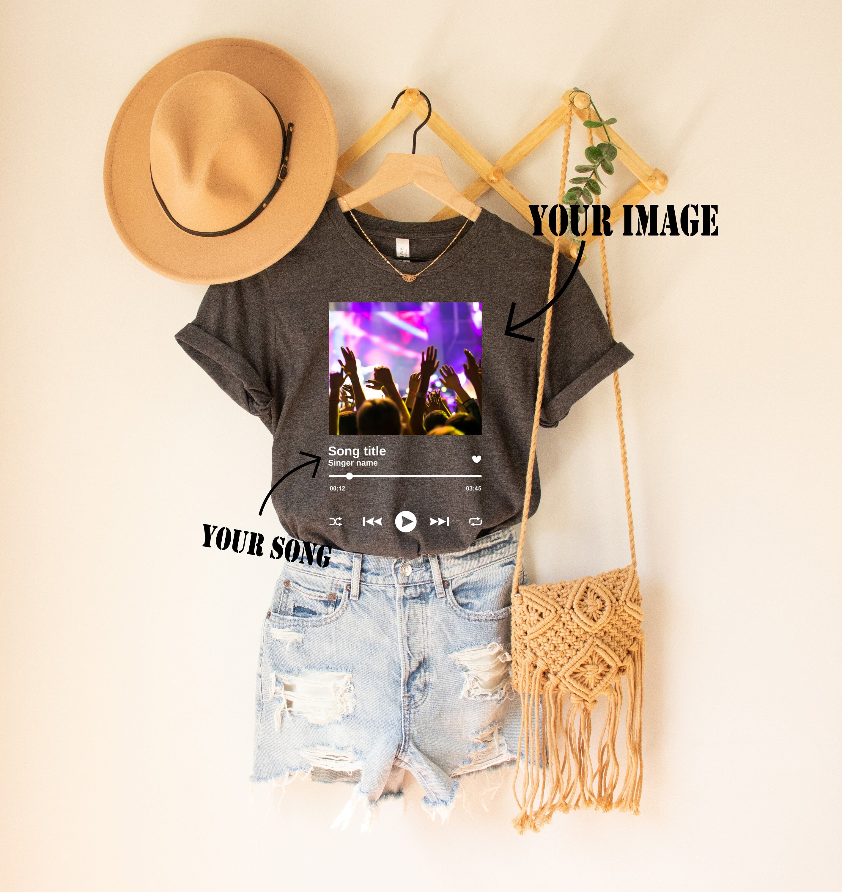 Customizable T-shirt with Song Name and Music Player Photo, Custom Concert Shirt, Concert T-Shirt, Music Festival Shirt, Trendy Shirt