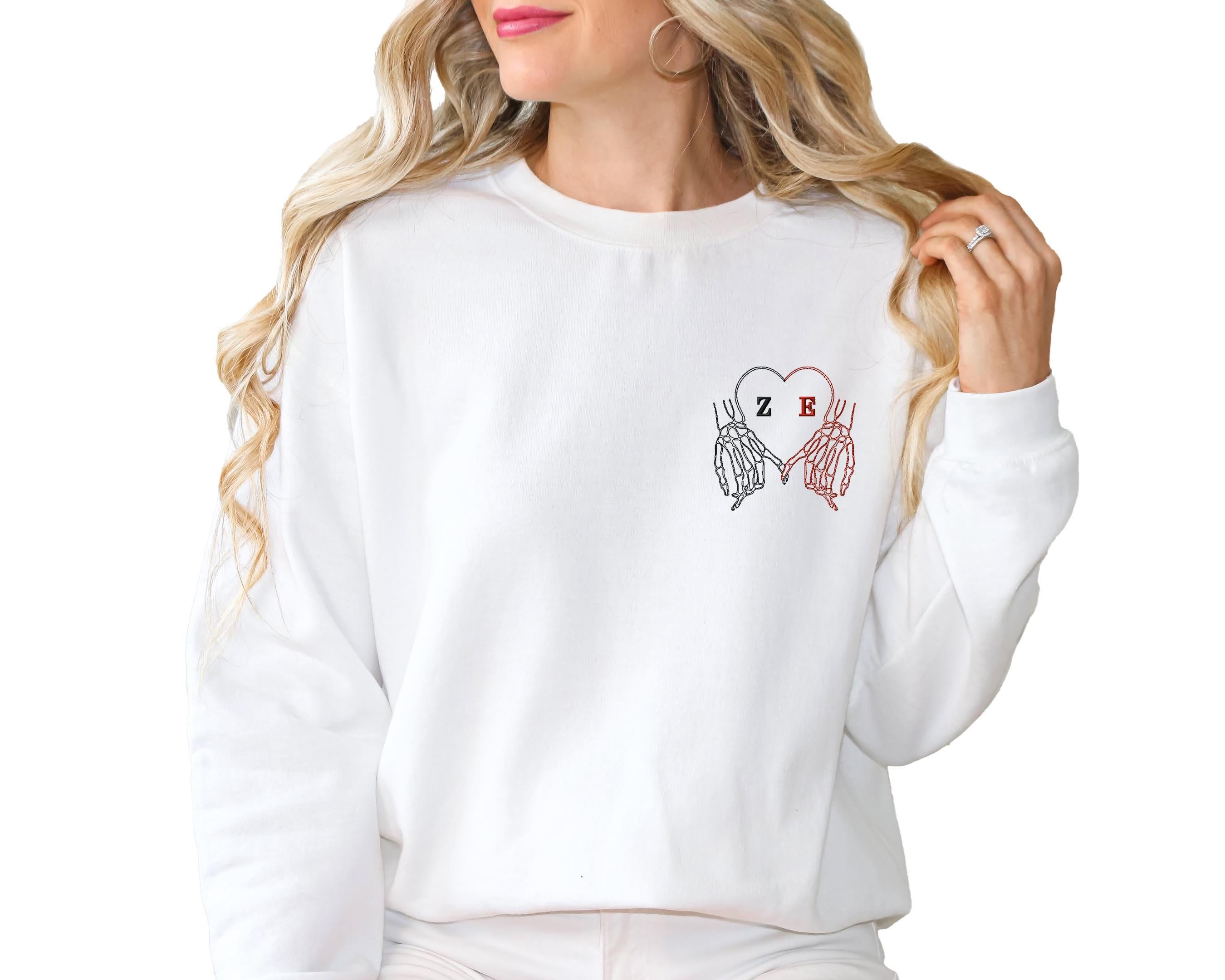 Custom Embroidered Sweatshirt, Personalized Sweatshirt, Halloween Crewneck, Couple Sweatshirt, Skeleton Hand, Valentine Gift, Halloween