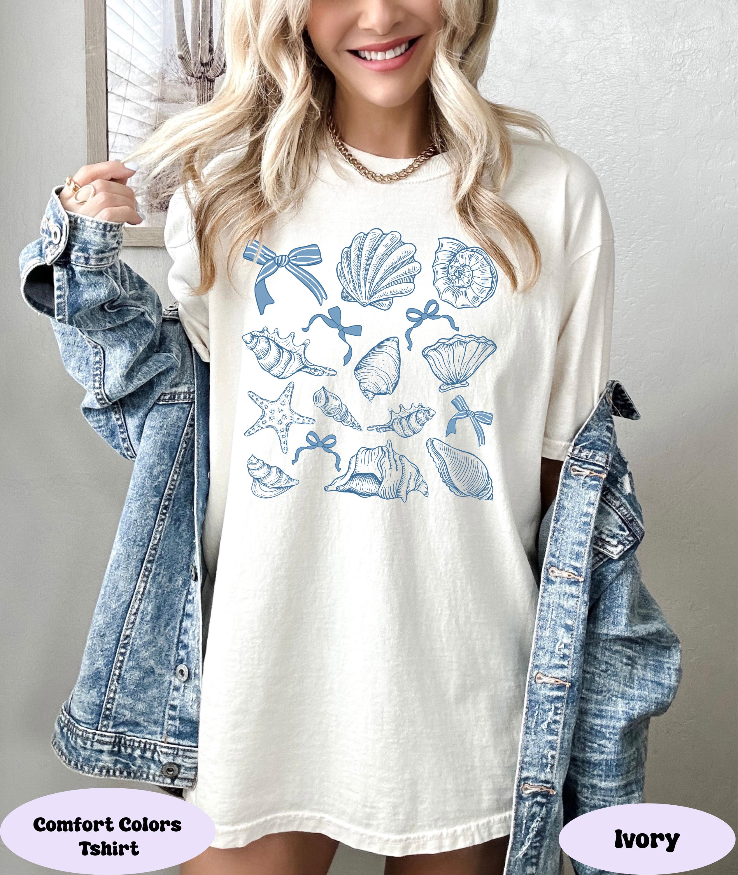 Coquette SeaShell Shirt, Retro Summer Shirt, Preppy Beach T-Shirt, Gift for Teen Girls, Ocean Lover Gift for Her, Vintage Summer Shirt