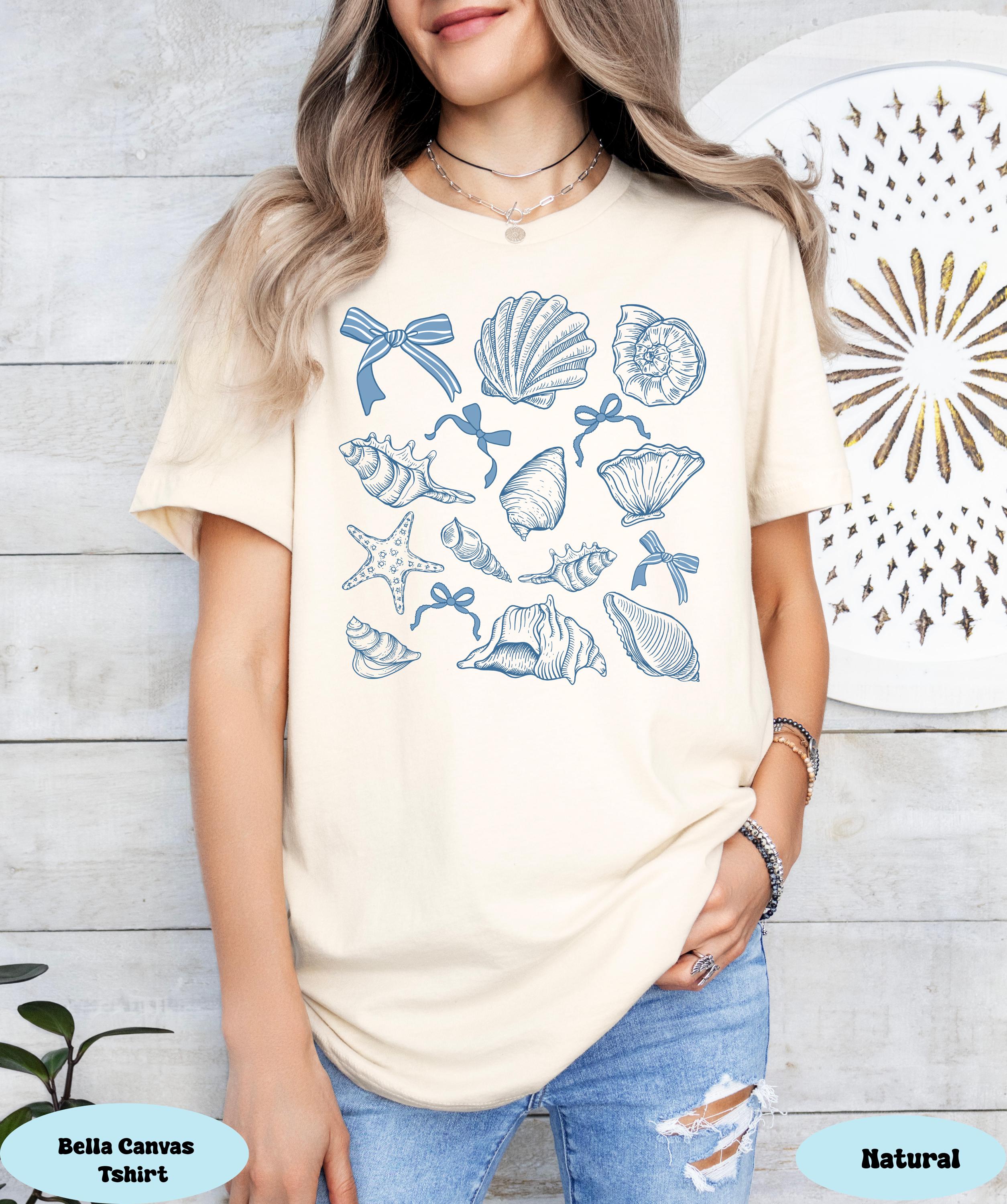 Coquette SeaShell Shirt, Retro Summer Shirt, Preppy Beach T-Shirt, Gift for Teen Girls, Ocean Lover Gift for Her, Vintage Summer Shirt