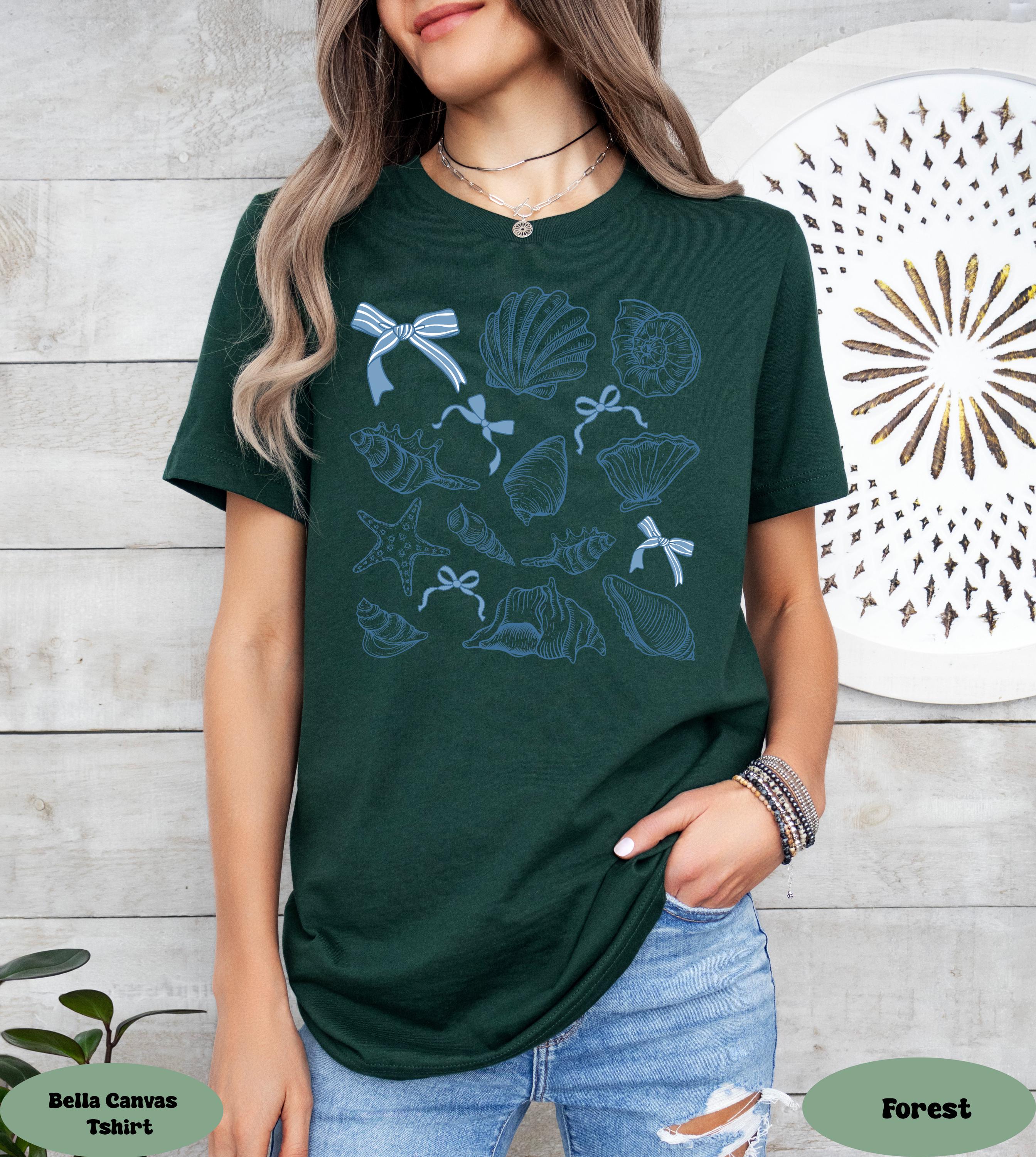 Coquette SeaShell Shirt, Retro Summer Shirt, Preppy Beach T-Shirt, Gift for Teen Girls, Ocean Lover Gift for Her, Vintage Summer Shirt