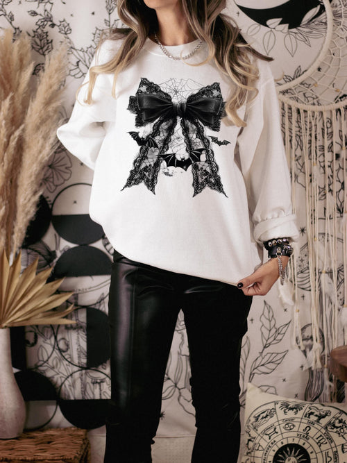 Coquette Bow Gothic Skull Halloween Sweatshirt