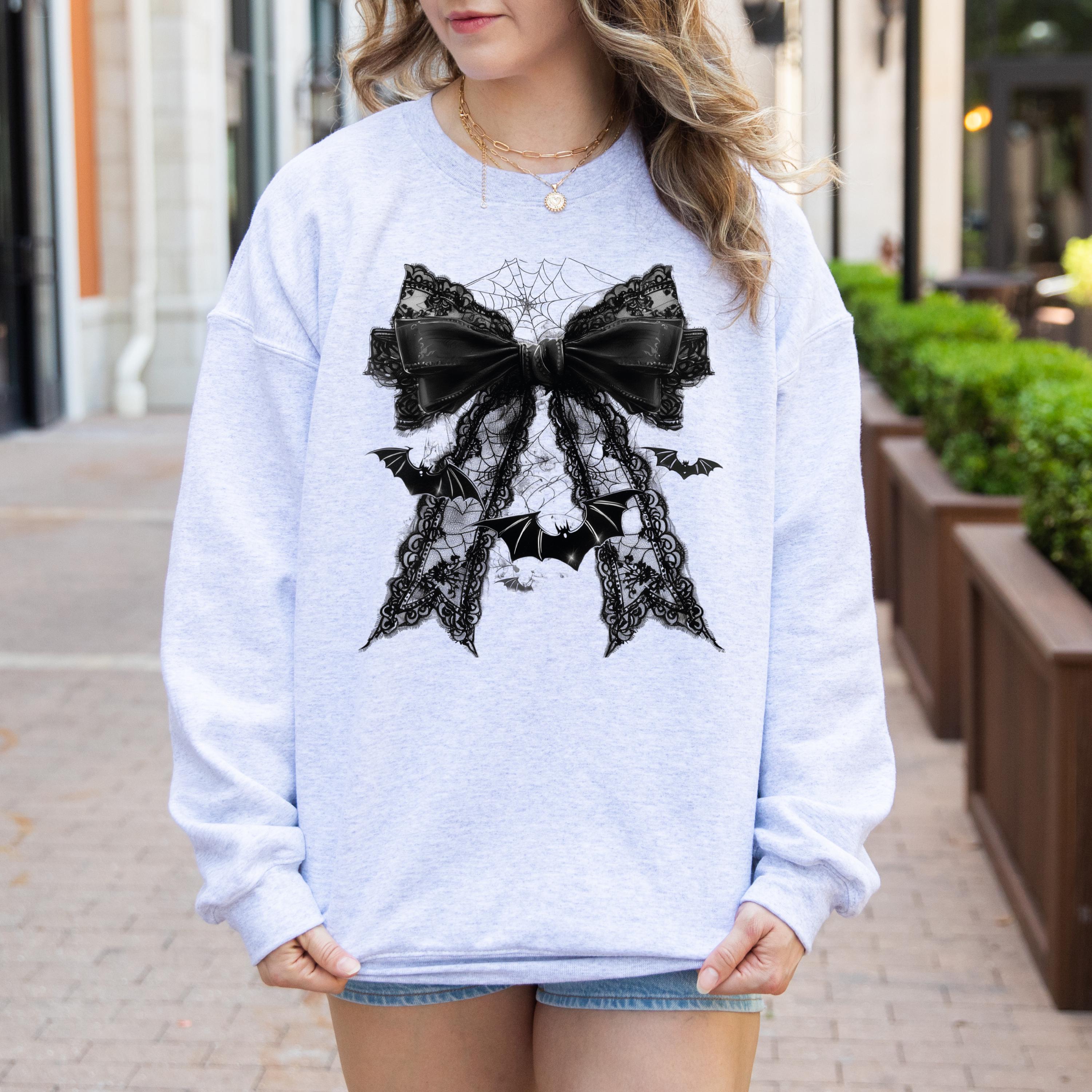 Coquette Bows Crewneck Sweatshirt, Vintage Western Style, Retro Fall Apparel Halloween, Gothic Skull Sweatshirt, Retro Halloween Sweatshirt