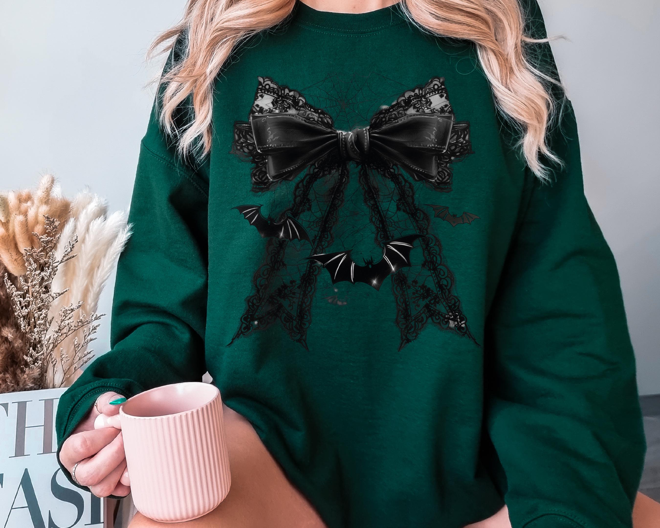 Coquette Bows Crewneck Sweatshirt, Vintage Western Style, Retro Fall Apparel Halloween, Gothic Skull Sweatshirt, Retro Halloween Sweatshirt