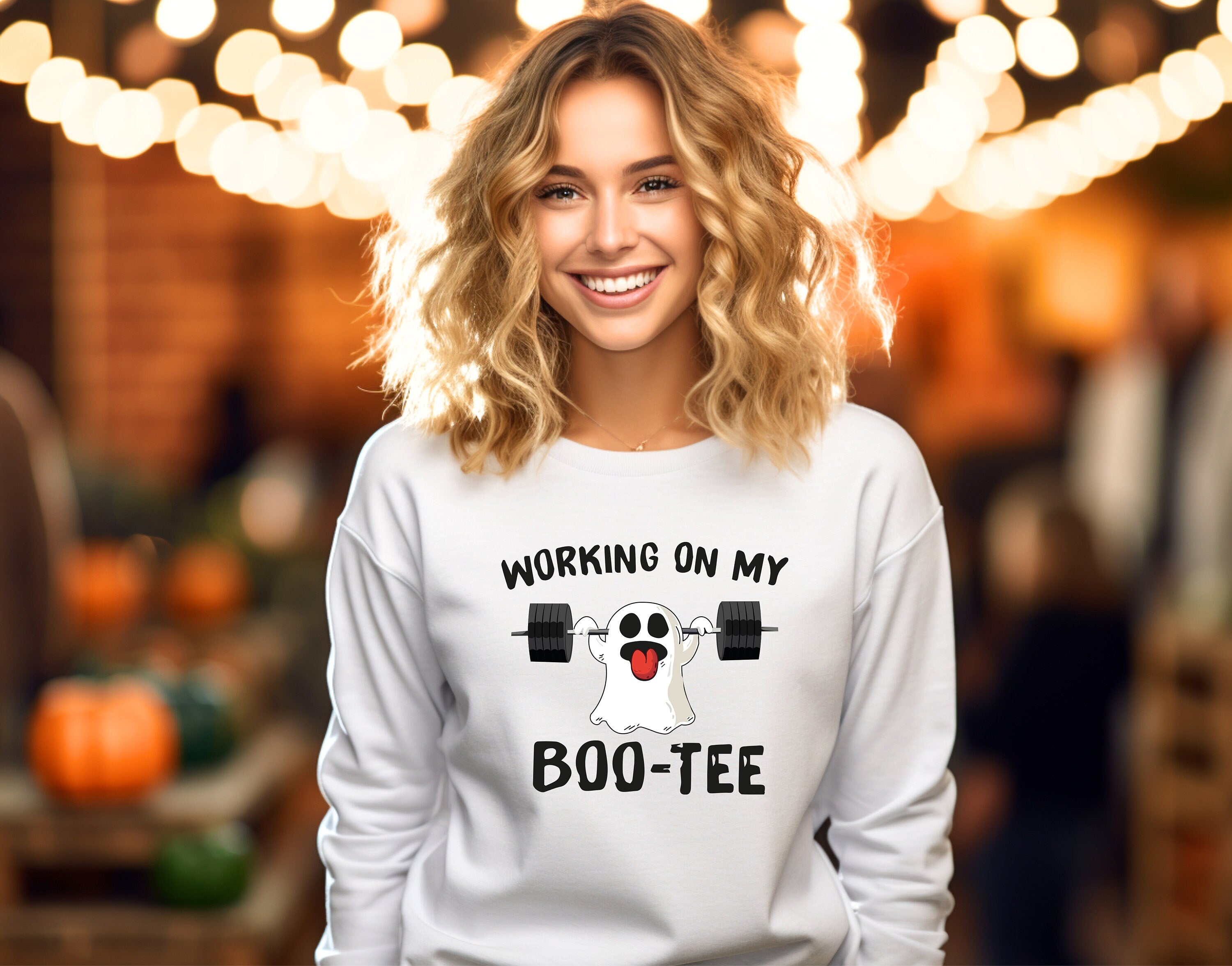 Working On My Boo-Tee, Halloween Gym Sweatshirt, Halloween Ghost Sweater, Halloween Gym Girl sweatshirt, Gym Sweatshirt, Halloween Funny Gym
