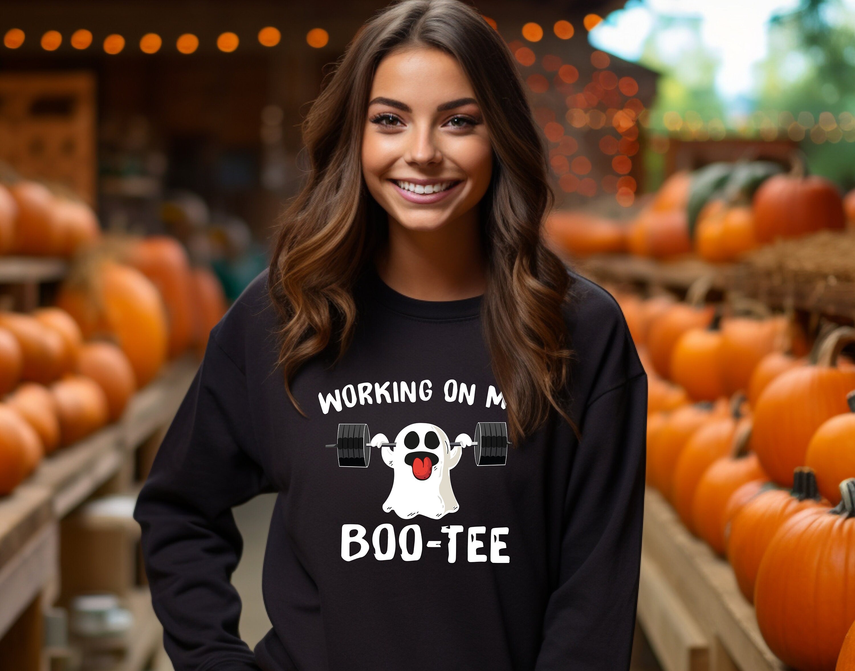 Working On My Boo-Tee, Halloween Gym Sweatshirt, Halloween Ghost Sweater, Halloween Gym Girl sweatshirt, Gym Sweatshirt, Halloween Funny Gym