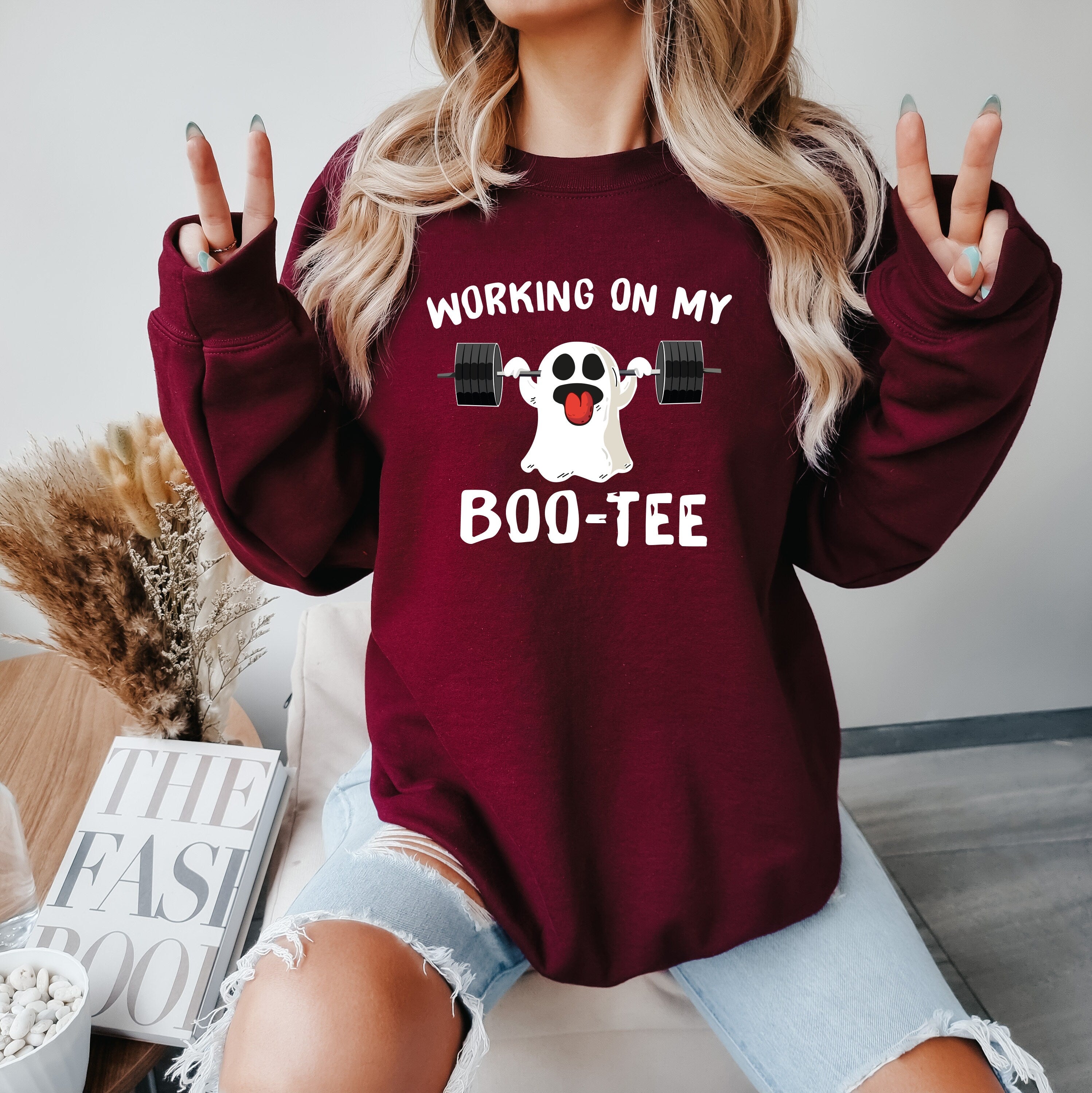 Working On My Boo-Tee, Halloween Gym Sweatshirt, Halloween Ghost Sweater, Halloween Gym Girl sweatshirt, Gym Sweatshirt, Halloween Funny Gym
