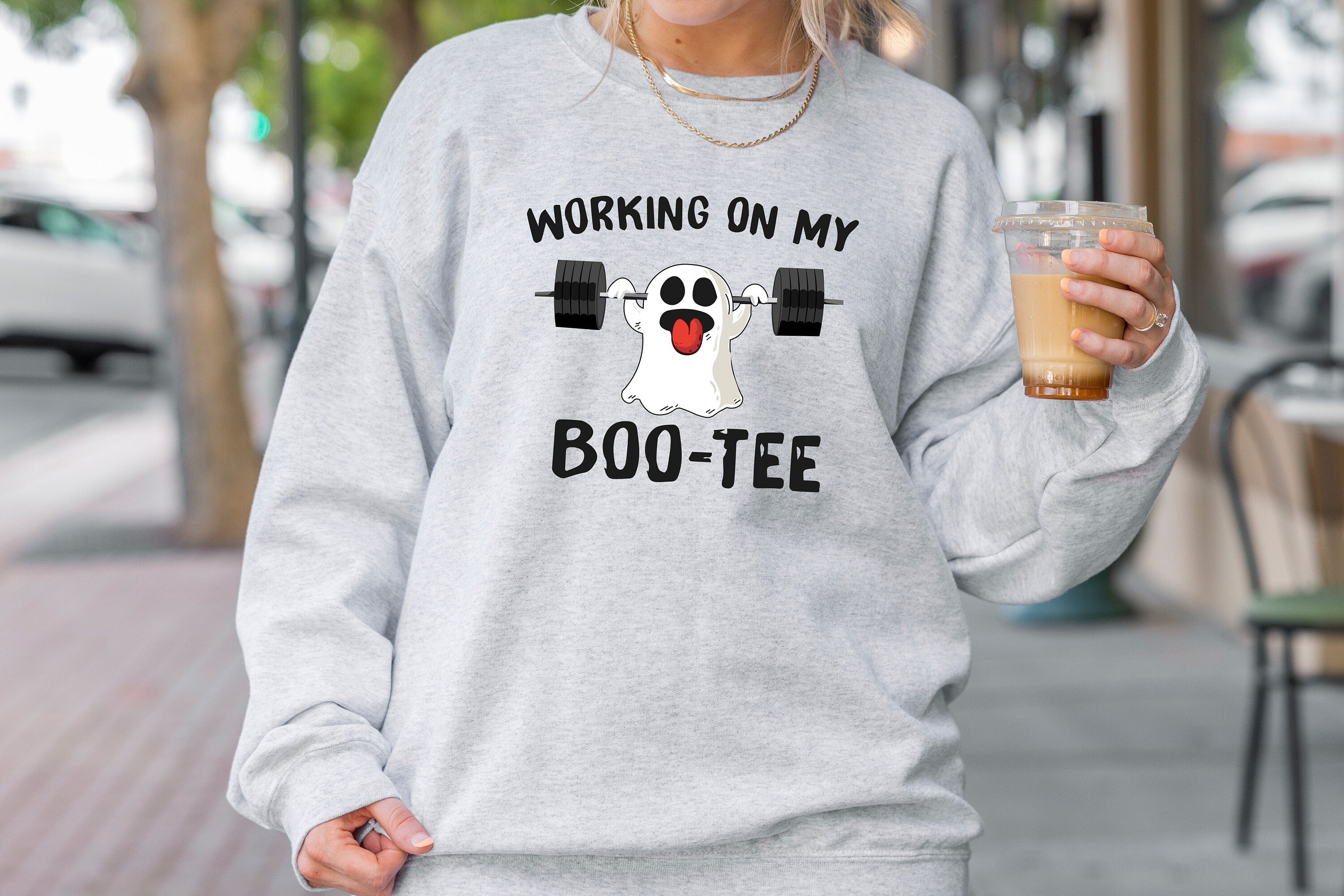 Working On My Boo-Tee, Halloween Gym Sweatshirt, Halloween Ghost Sweater, Halloween Gym Girl sweatshirt, Gym Sweatshirt, Halloween Funny Gym