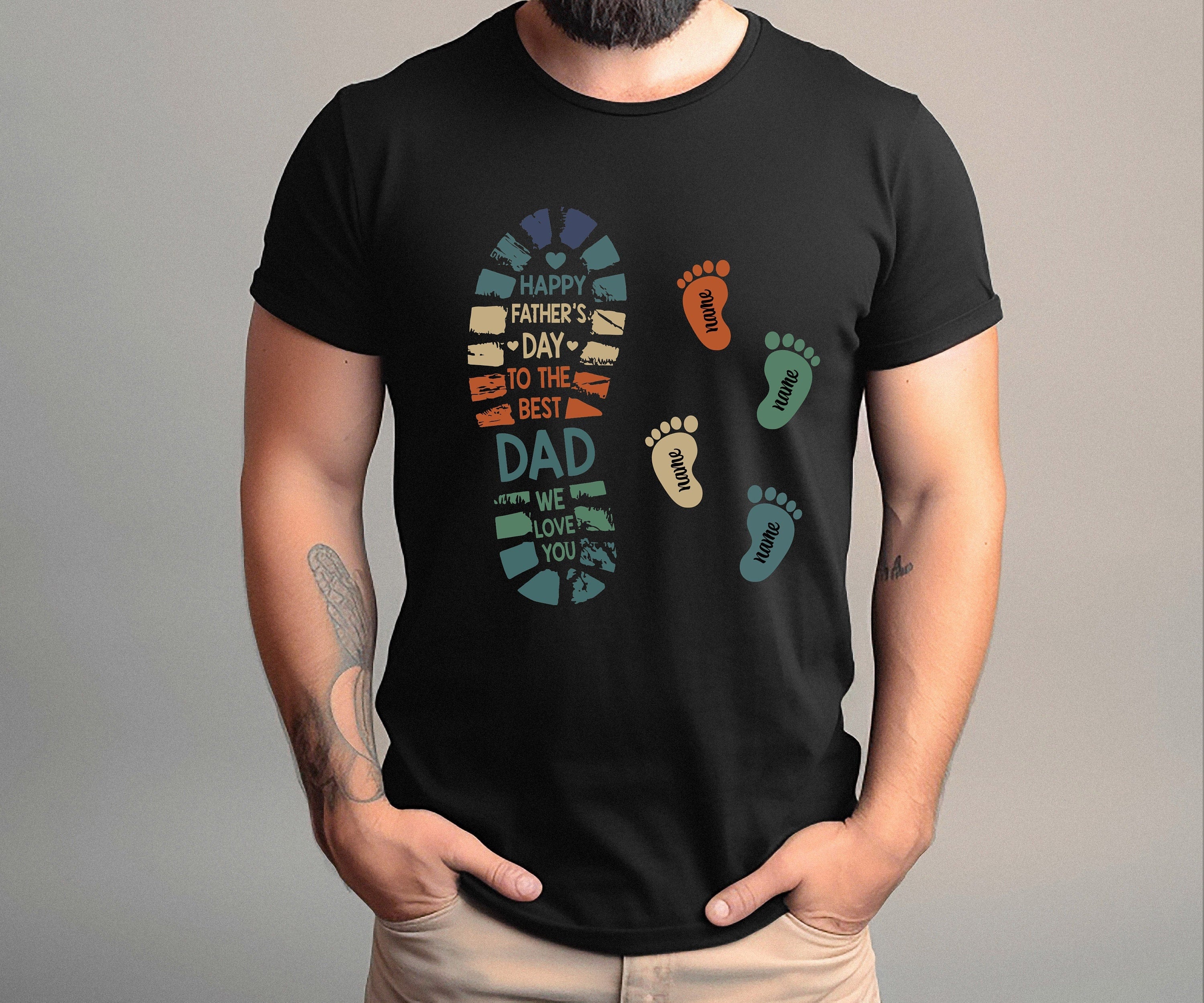Dad and Kid Footprints Shirt, Fathers Day Shirt for Grandpa, Personalized Dad Shirt with Kids' Names, Thoughtful Father's Day Gift, Dad Gift