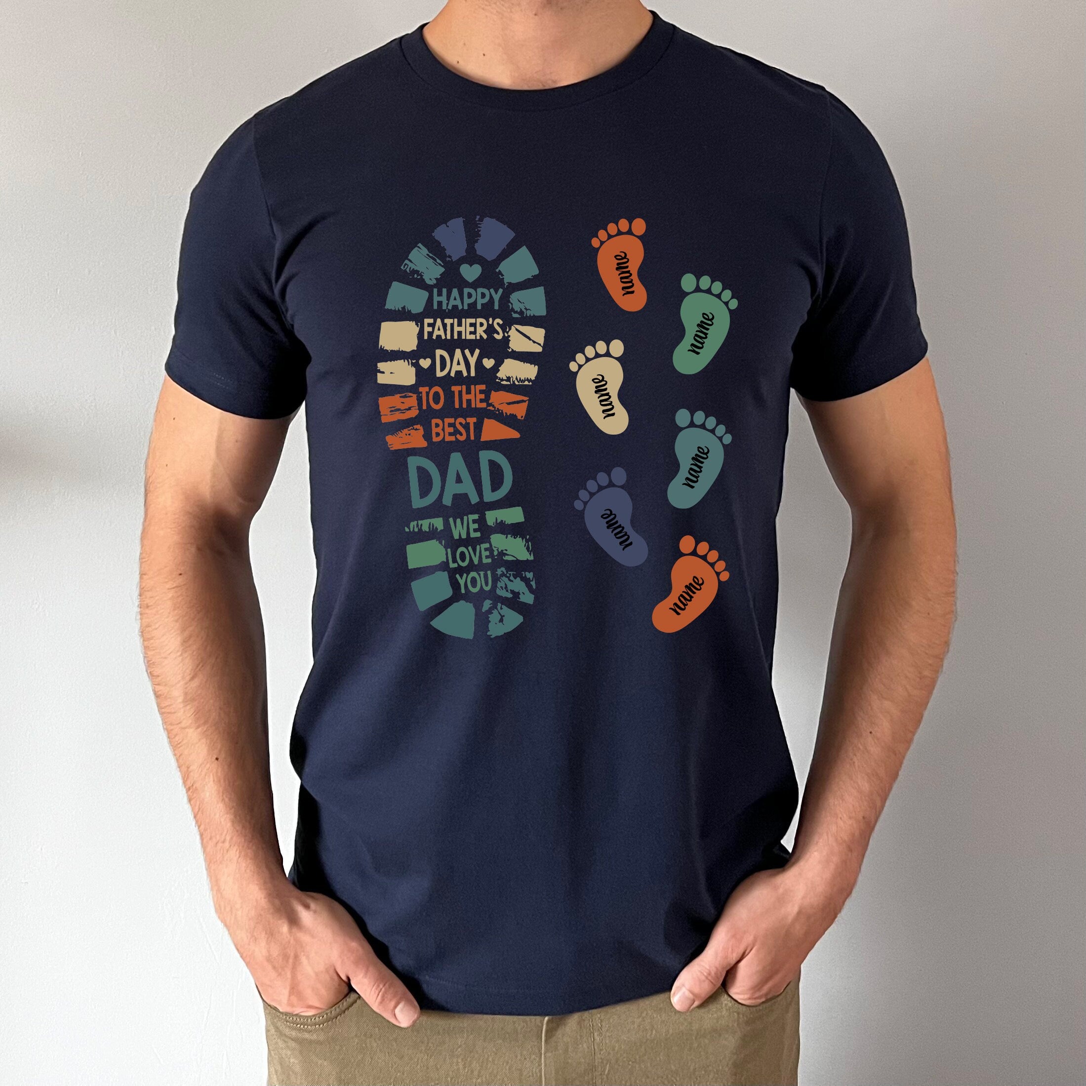 Dad and Kid Footprints Shirt, Fathers Day Shirt for Grandpa, Personalized Dad Shirt with Kids' Names, Thoughtful Father's Day Gift, Dad Gift