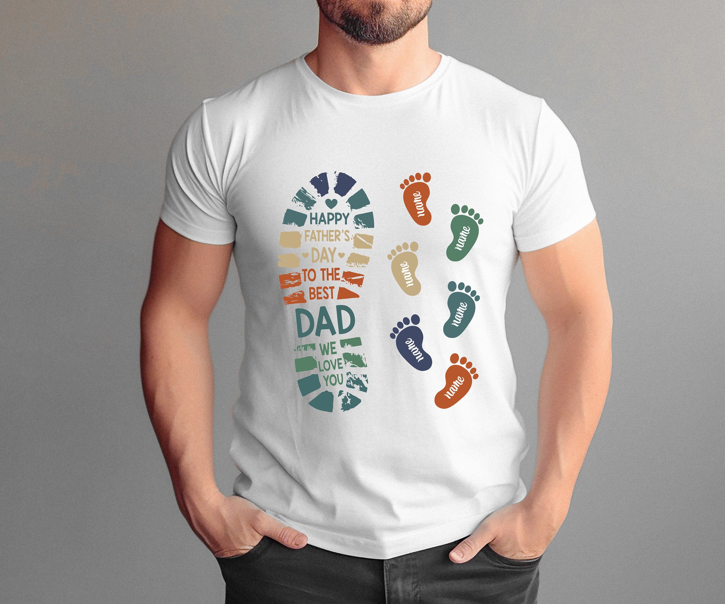Dad and Kid Footprints Shirt, Fathers Day Shirt for Grandpa, Personalized Dad Shirt with Kids' Names, Thoughtful Father's Day Gift, Dad Gift