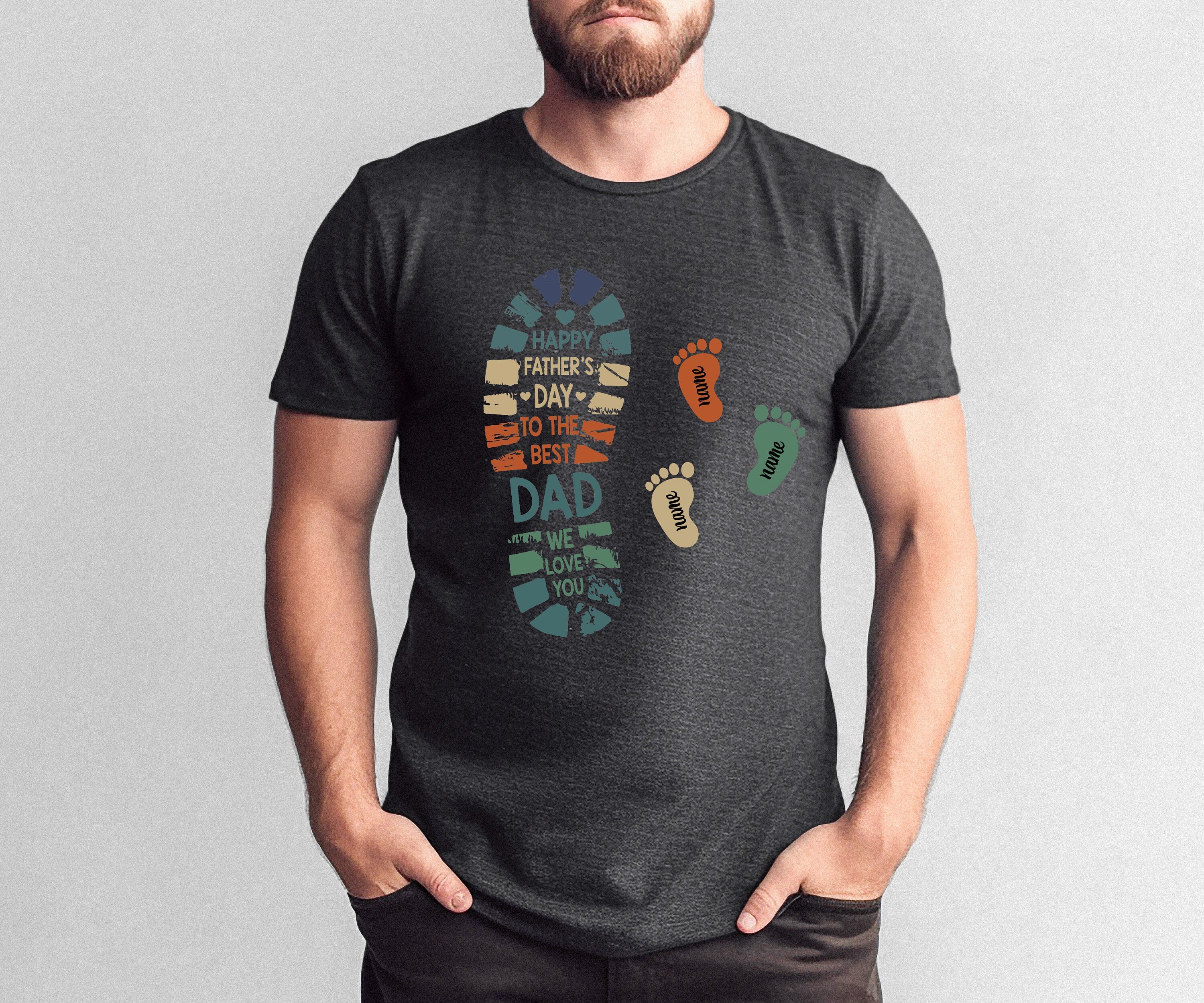 Dad and Kid Footprints Shirt, Fathers Day Shirt for Grandpa, Personalized Dad Shirt with Kids' Names, Thoughtful Father's Day Gift, Dad Gift