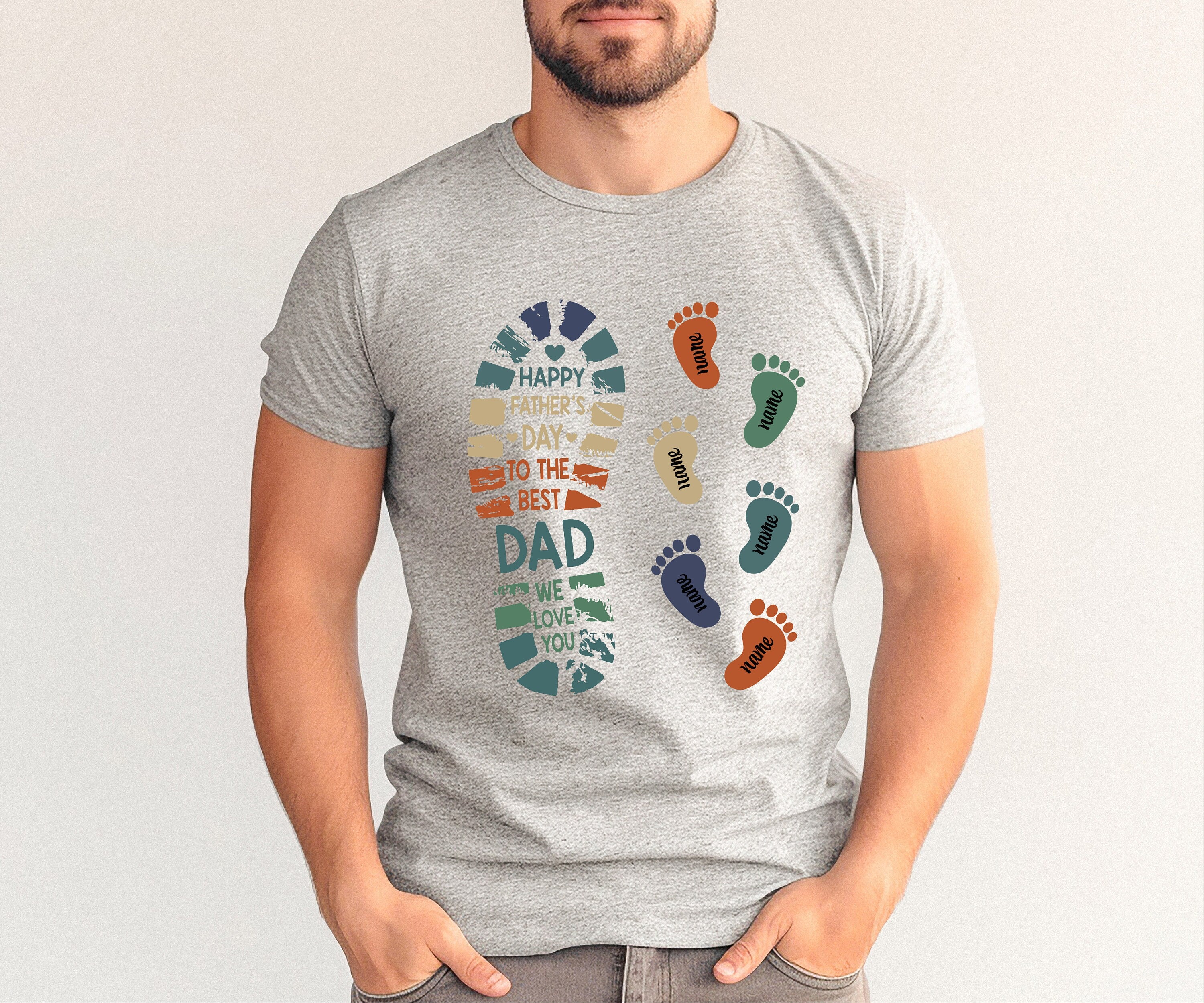 Dad and Kid Footprints Shirt, Fathers Day Shirt for Grandpa, Personalized Dad Shirt with Kids' Names, Thoughtful Father's Day Gift, Dad Gift