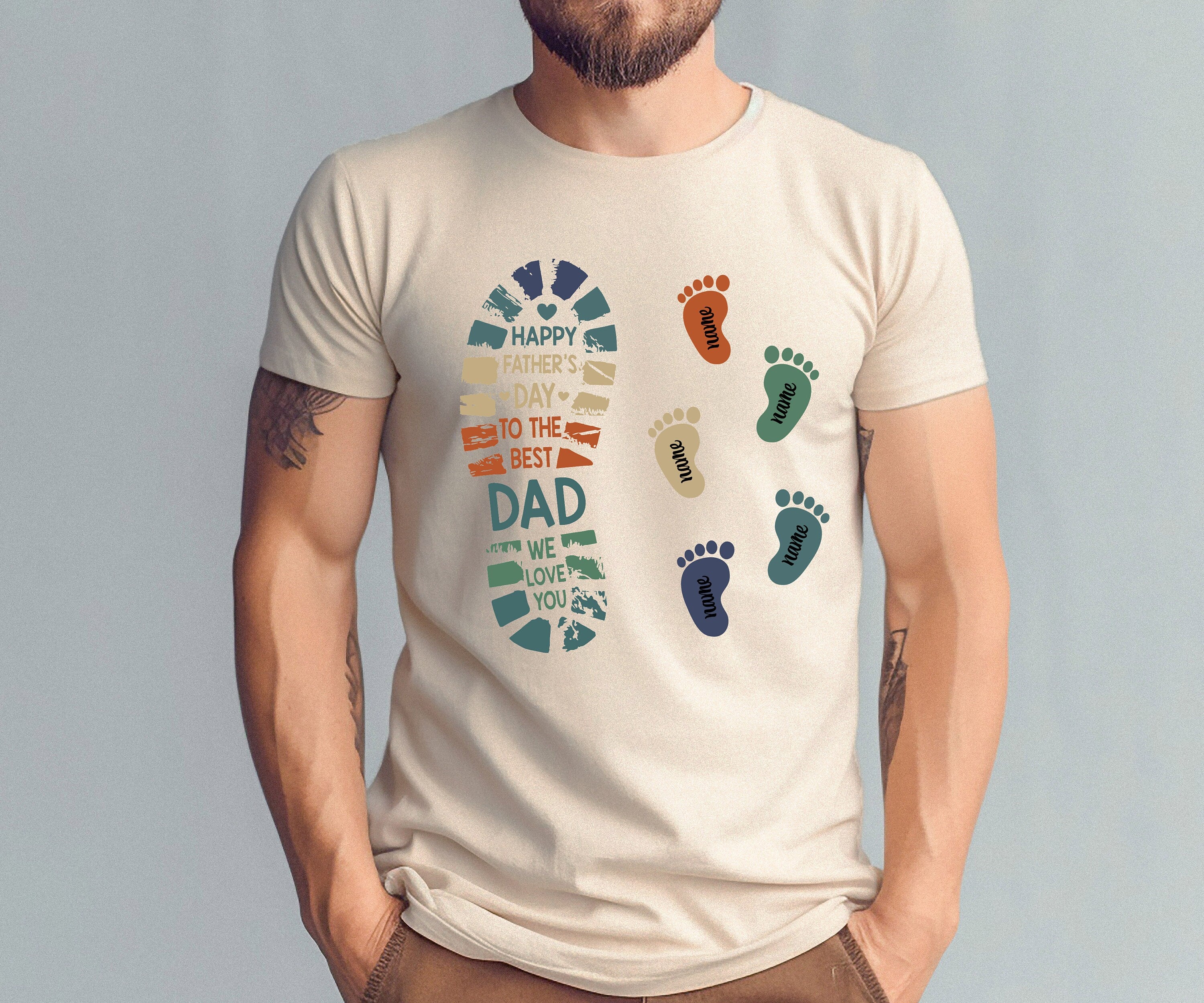 Dad and Kid Footprints Shirt, Fathers Day Shirt for Grandpa, Personalized Dad Shirt with Kids' Names, Thoughtful Father's Day Gift, Dad Gift