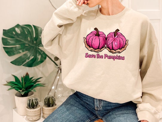Save The Pumpkins Sweatshirt,Halloween Breast Cancer Awareness Crewneck ,Pink Pumpkins Sweater,Skeleton Breast Sweatshirt,