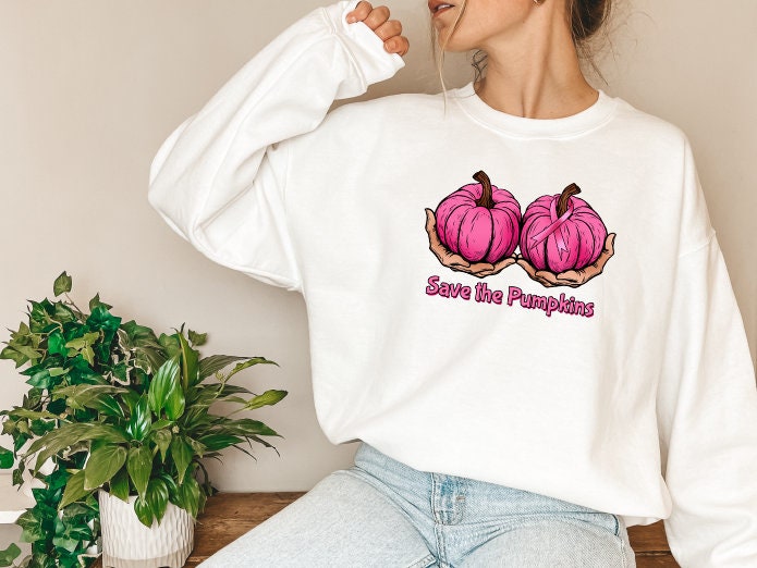 Save The Pumpkins Sweatshirt,Halloween Breast Cancer Awareness Crewneck ,Pink Pumpkins Sweater,Skeleton Breast Sweatshirt,