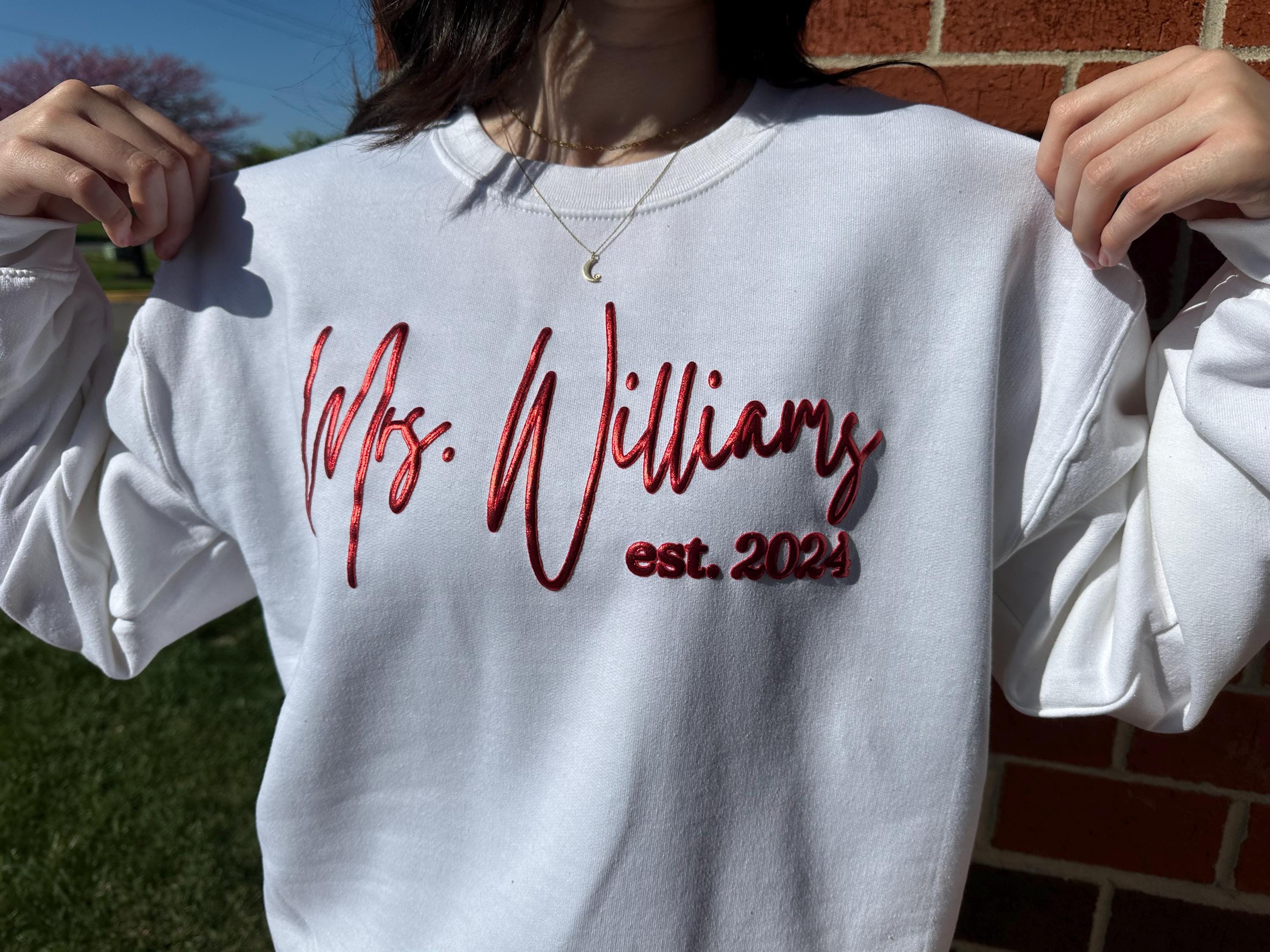 Embossed Mrs Sweatshirt, Personalized Bridal Gift, Bridal Shower Gift, Embossed Wifey Crewneck Sweatshirt, Wedding Gift, Gift for Bride