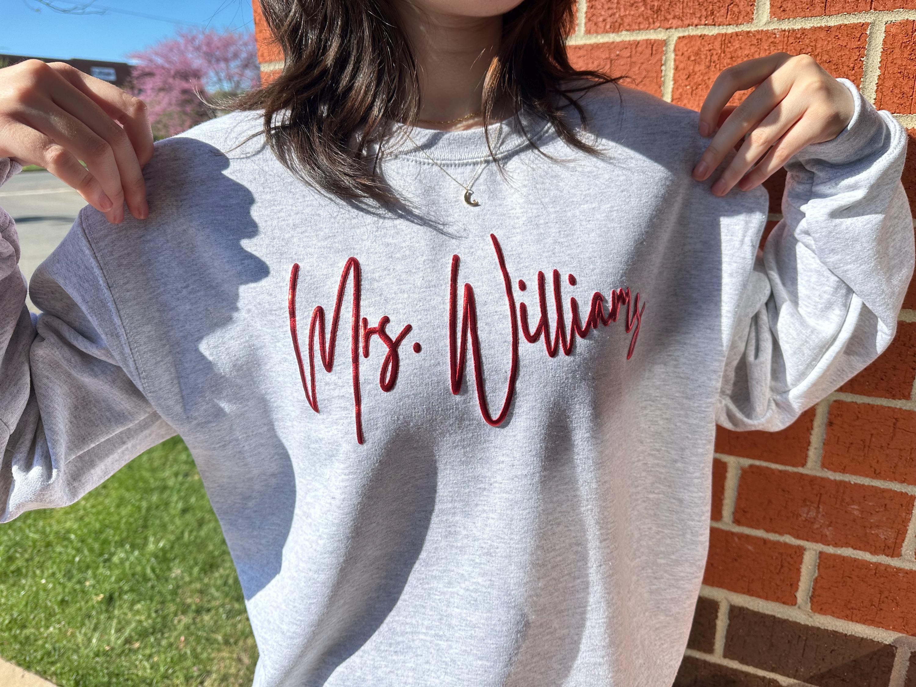 Embossed Mrs Sweatshirt, Personalized Bridal Gift, Bridal Shower Gift, Embossed Wifey Crewneck Sweatshirt, Wedding Gift, Gift for Bride