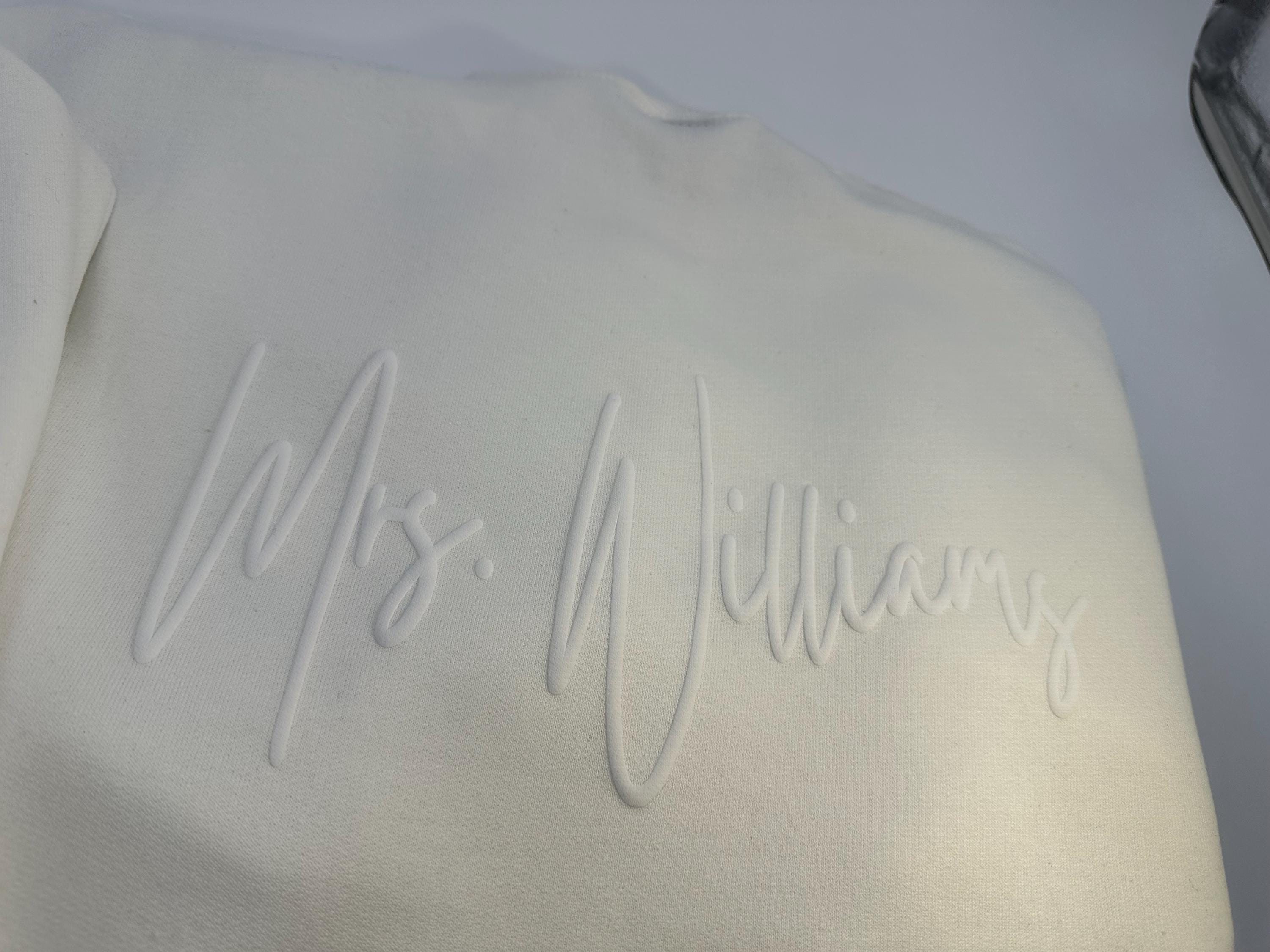 Embossed Mrs Sweatshirt, Personalized Bridal Gift, Bridal Shower Gift, Embossed Wifey Crewneck Sweatshirt, Wedding Gift, Gift for Bride