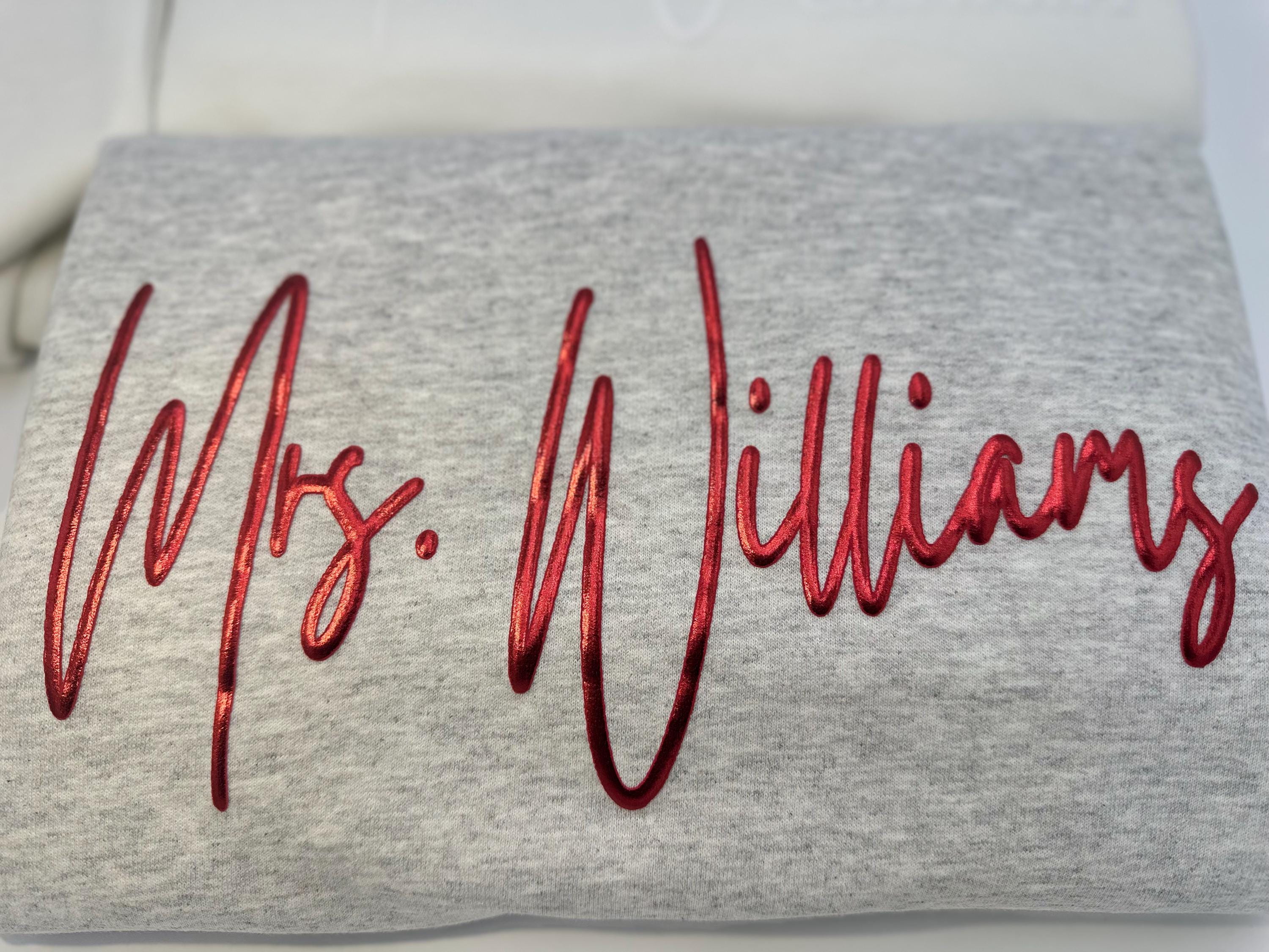 Embossed Mrs Sweatshirt, Personalized Bridal Gift, Bridal Shower Gift, Embossed Wifey Crewneck Sweatshirt, Wedding Gift, Gift for Bride
