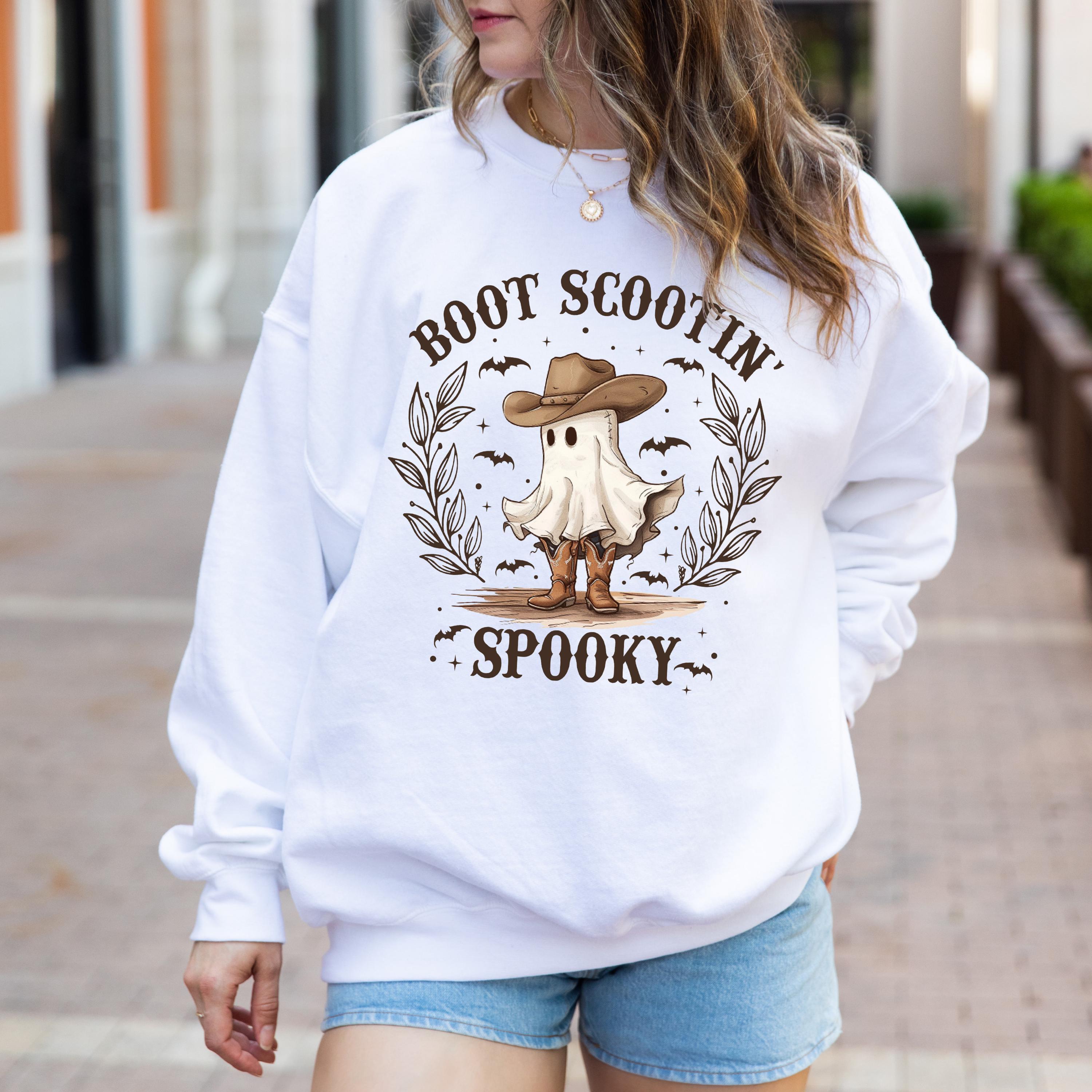 Halloween boot scooting spooky ghost Sweatshirt, Cowboy ghost Sweatshirt, Vintage Sweatshirt, Western Halloween Crewneck sweatshirt