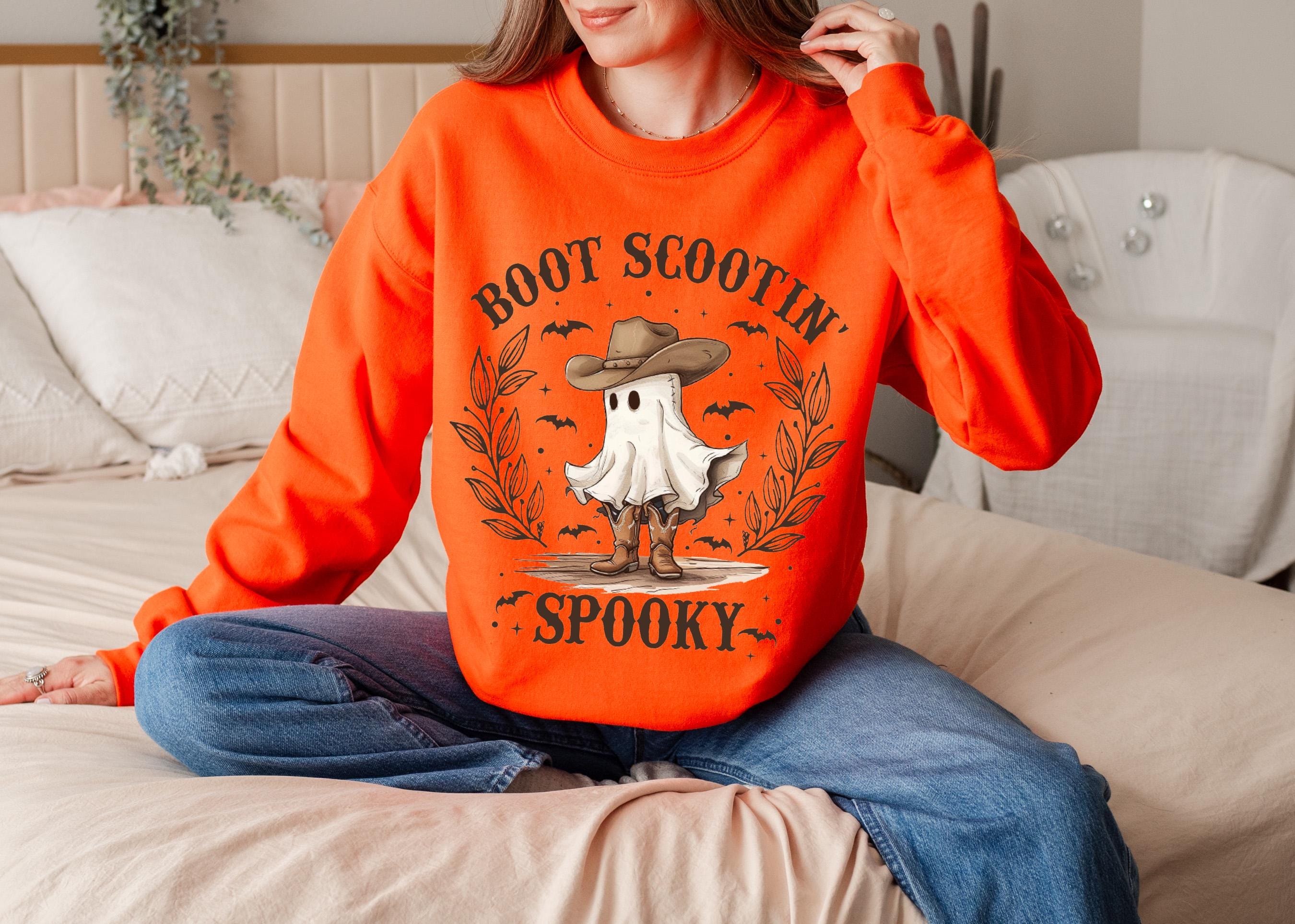 Halloween boot scooting spooky ghost Sweatshirt, Cowboy ghost Sweatshirt, Vintage Sweatshirt, Western Halloween Crewneck sweatshirt