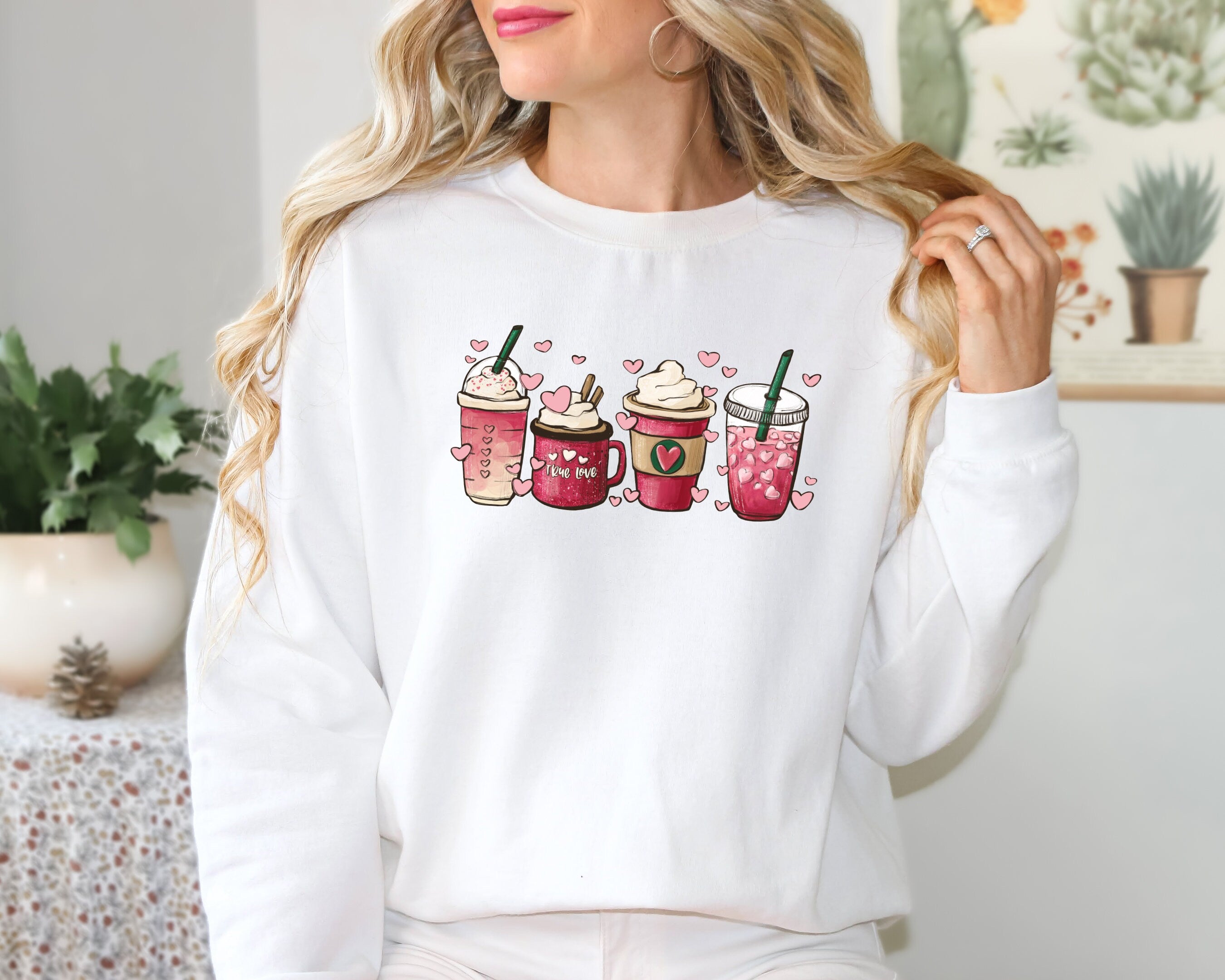 Womens Valentines Day Sweatshirt, Valentine Coffee Sweatshirt, Womens Valentines Day Sweater, Cute Valentines Day Cup Sweatshirt