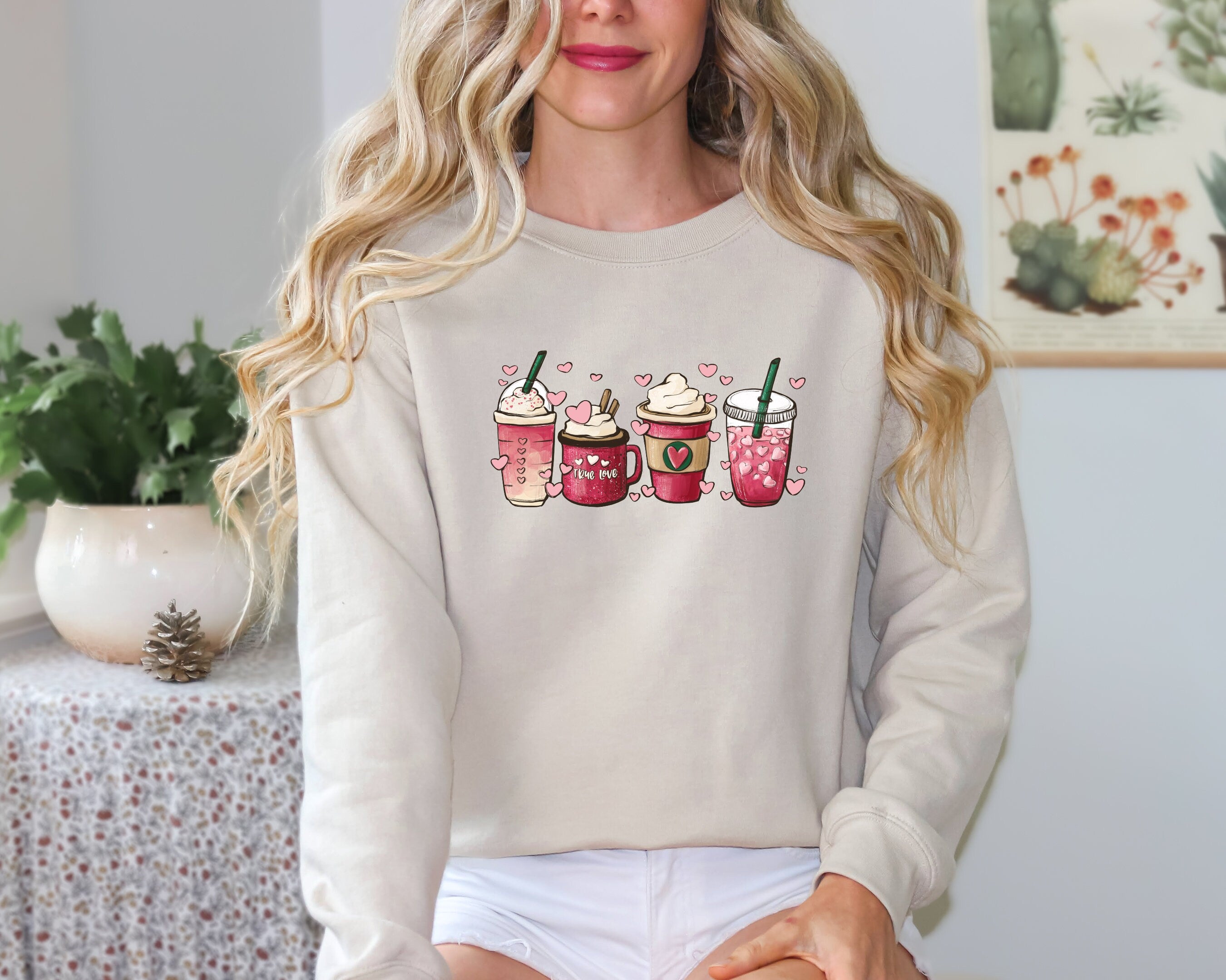 Womens Valentines Day Sweatshirt, Valentine Coffee Sweatshirt, Womens Valentines Day Sweater, Cute Valentines Day Cup Sweatshirt