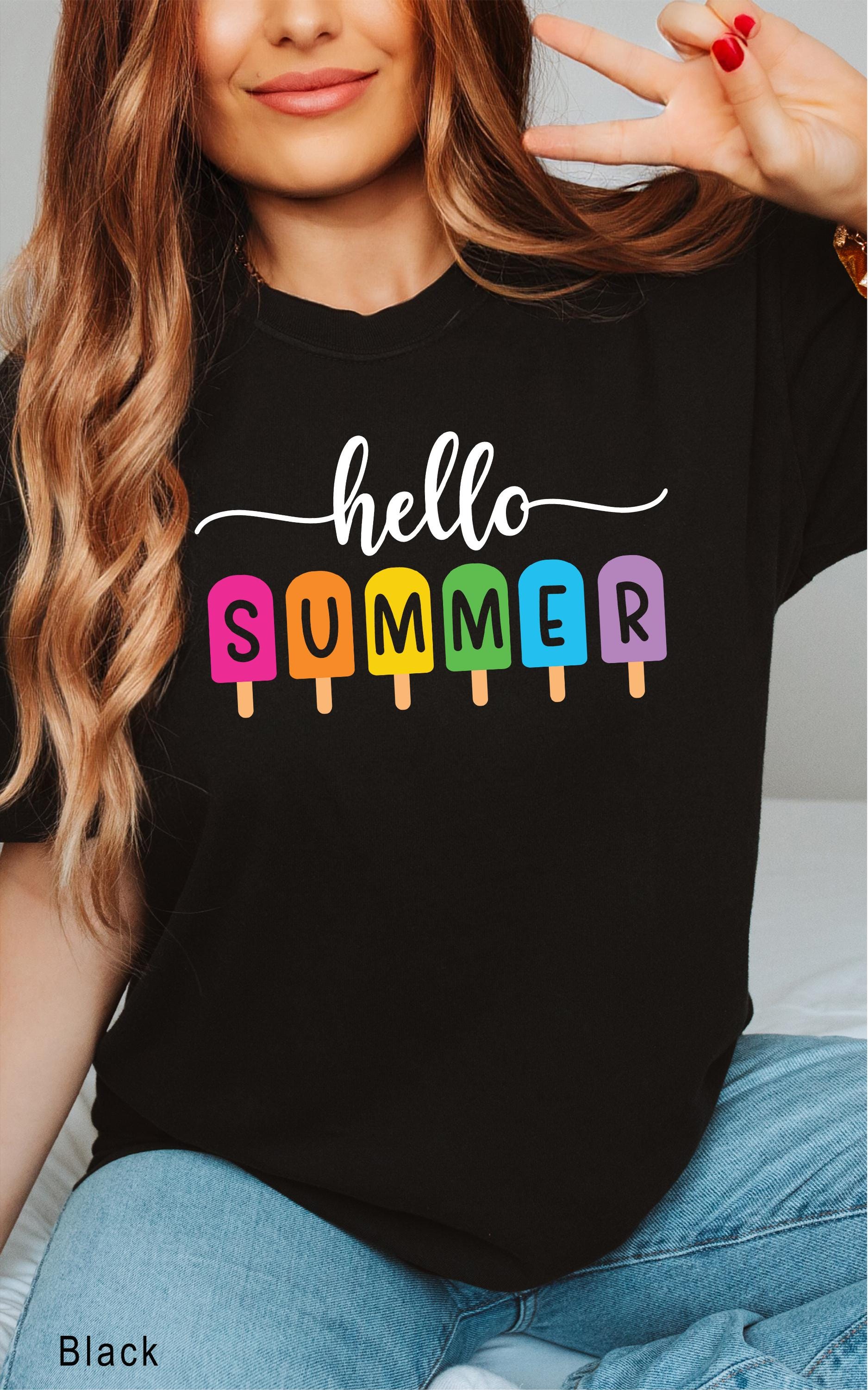 Hello Summer Shirt, Cute Summer Shirt, Summer Welcome Outfit Colorful Holiday Shirt,  Family Vacation Apparel Gift for Traveler Beach Tee