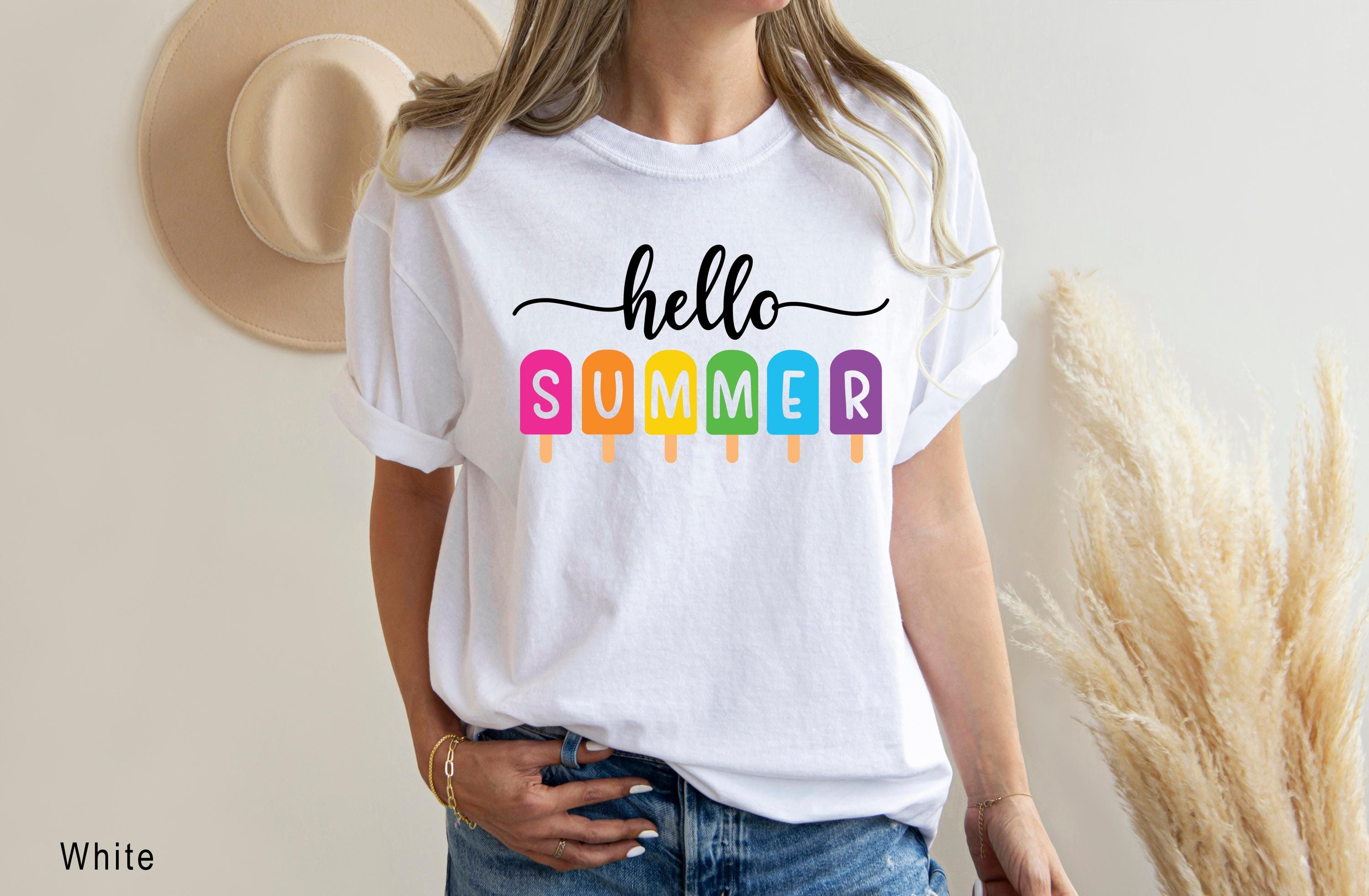 Hello Summer Shirt, Cute Summer Shirt, Summer Welcome Outfit Colorful Holiday Shirt,  Family Vacation Apparel Gift for Traveler Beach Tee