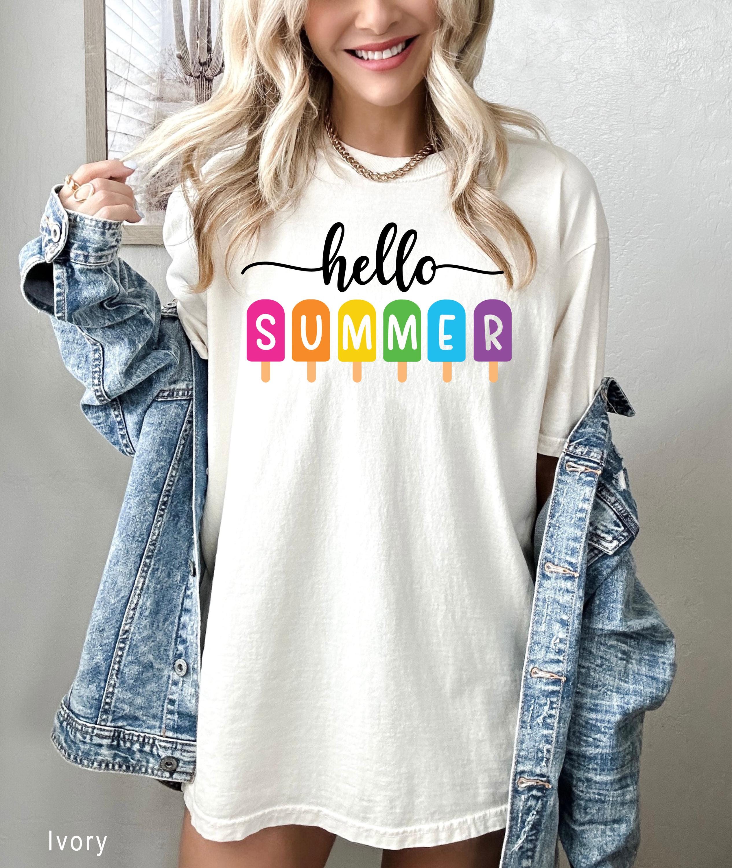 Hello Summer Shirt, Cute Summer Shirt, Summer Welcome Outfit Colorful Holiday Shirt,  Family Vacation Apparel Gift for Traveler Beach Tee