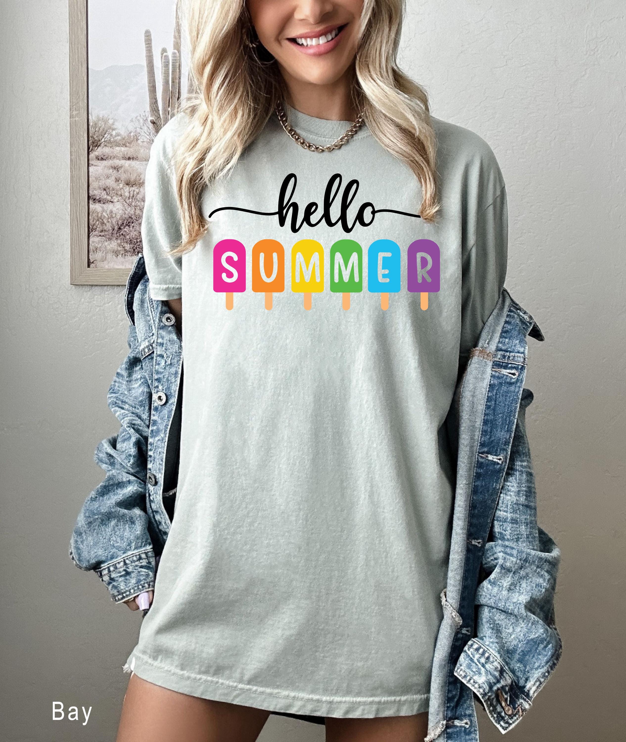 Hello Summer Shirt, Cute Summer Shirt, Summer Welcome Outfit Colorful Holiday Shirt,  Family Vacation Apparel Gift for Traveler Beach Tee