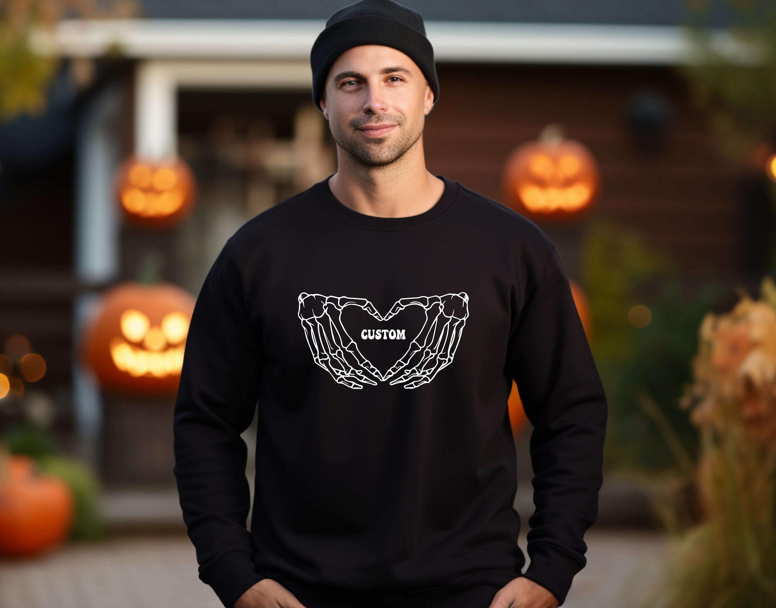 Custom Skeleton Heart Sweatahirt, Skeleton Hand Sweatshirt, Halloween Skeleton Love Sweatshirt, Halloween Gift Sweathirt, Skeleton Mode Tee