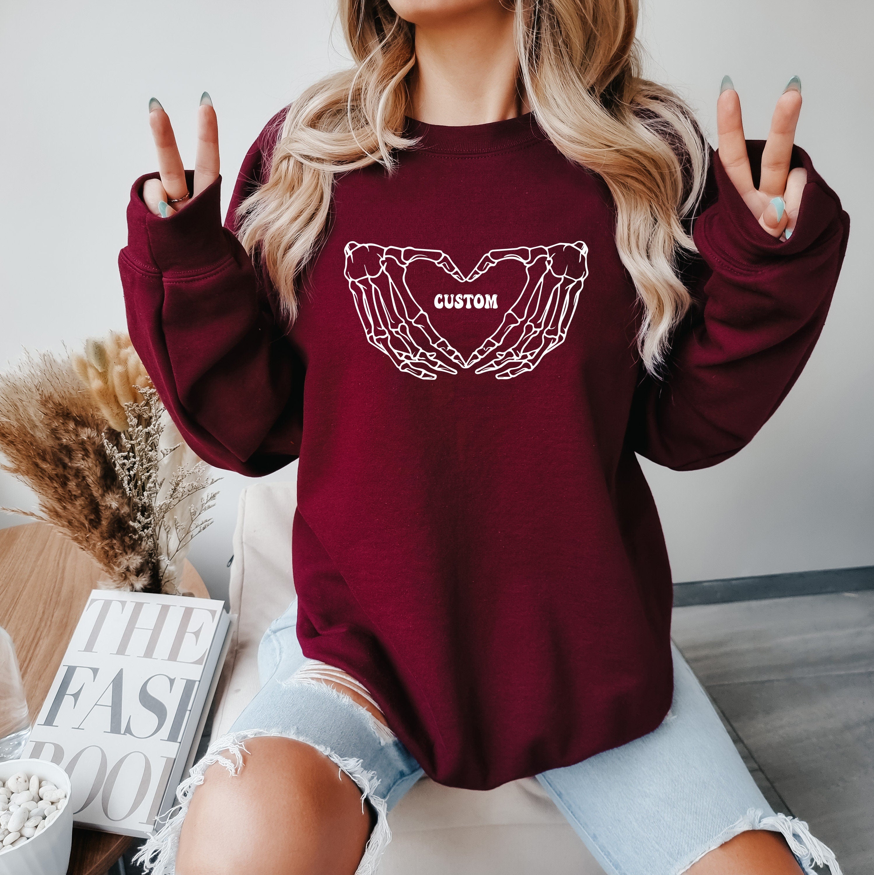 Custom Skeleton Heart Sweatahirt, Skeleton Hand Sweatshirt, Halloween Skeleton Love Sweatshirt, Halloween Gift Sweathirt, Skeleton Mode Tee