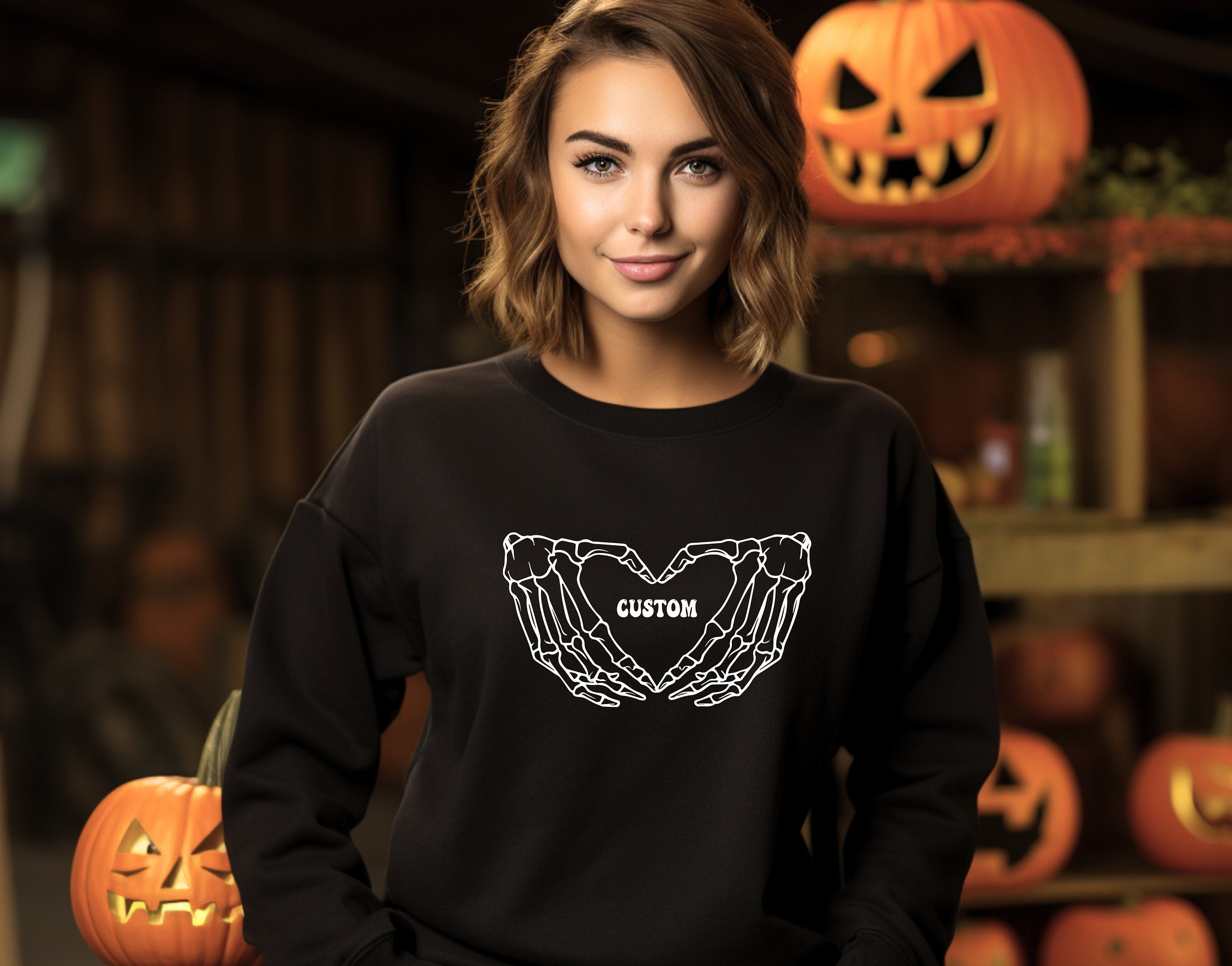 Custom Skeleton Heart Sweatahirt, Skeleton Hand Sweatshirt, Halloween Skeleton Love Sweatshirt, Halloween Gift Sweathirt, Skeleton Mode Tee