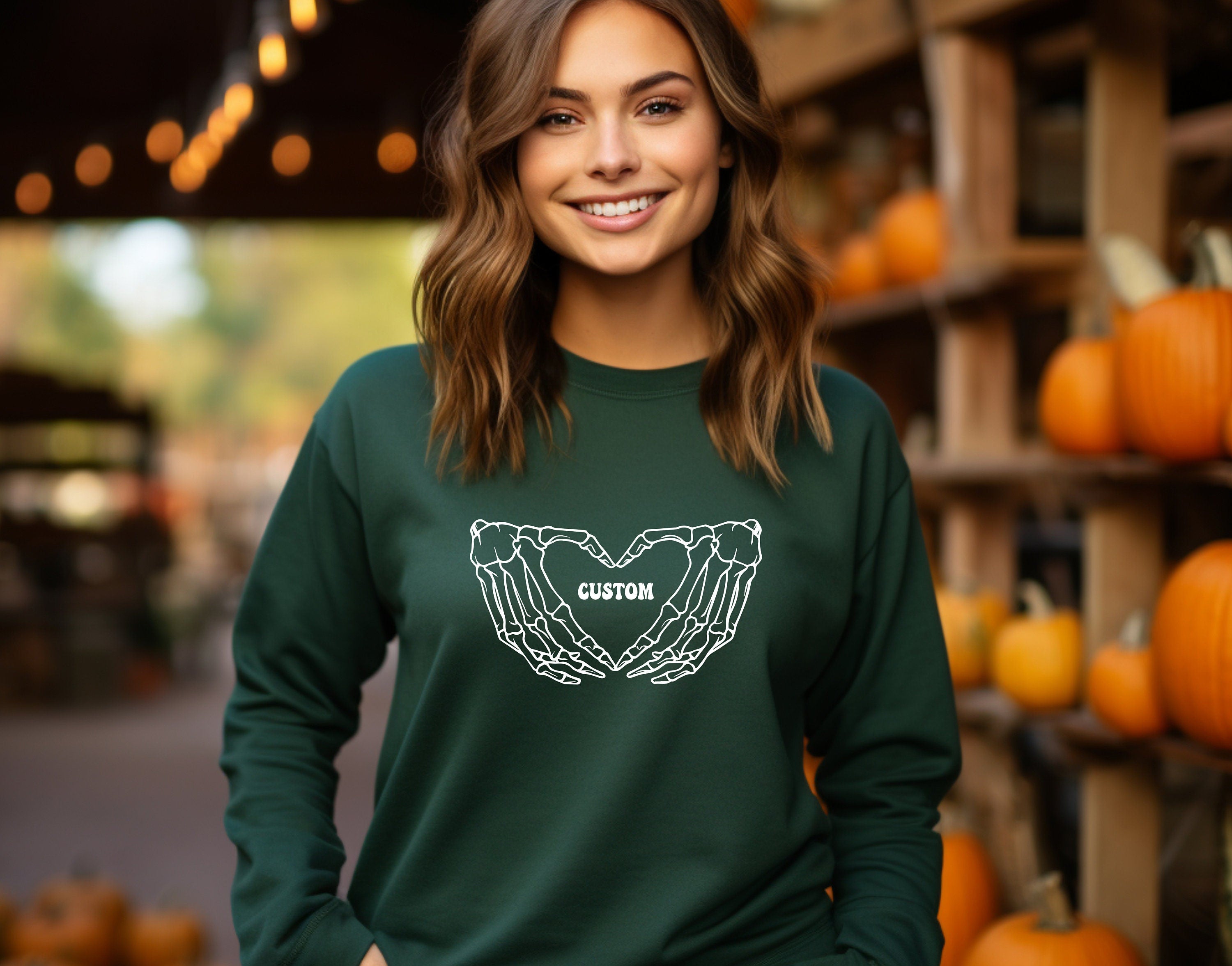 Custom Skeleton Heart Sweatahirt, Skeleton Hand Sweatshirt, Halloween Skeleton Love Sweatshirt, Halloween Gift Sweathirt, Skeleton Mode Tee