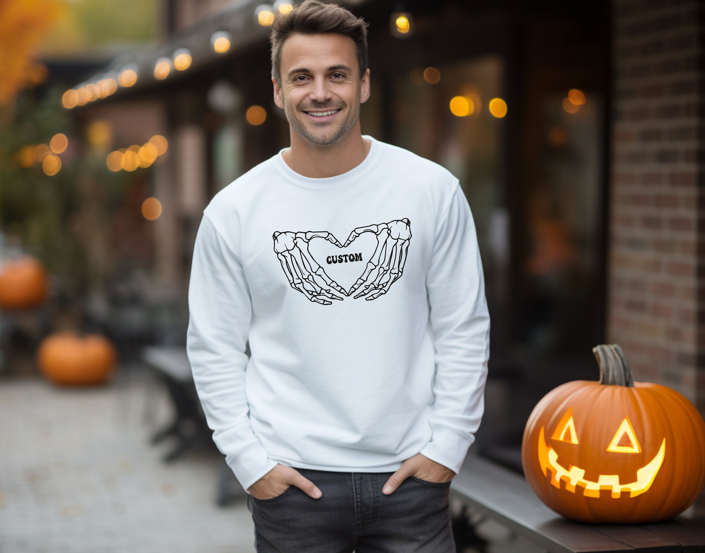 Custom Skeleton Heart Sweatahirt, Skeleton Hand Sweatshirt, Halloween Skeleton Love Sweatshirt, Halloween Gift Sweathirt, Skeleton Mode Tee
