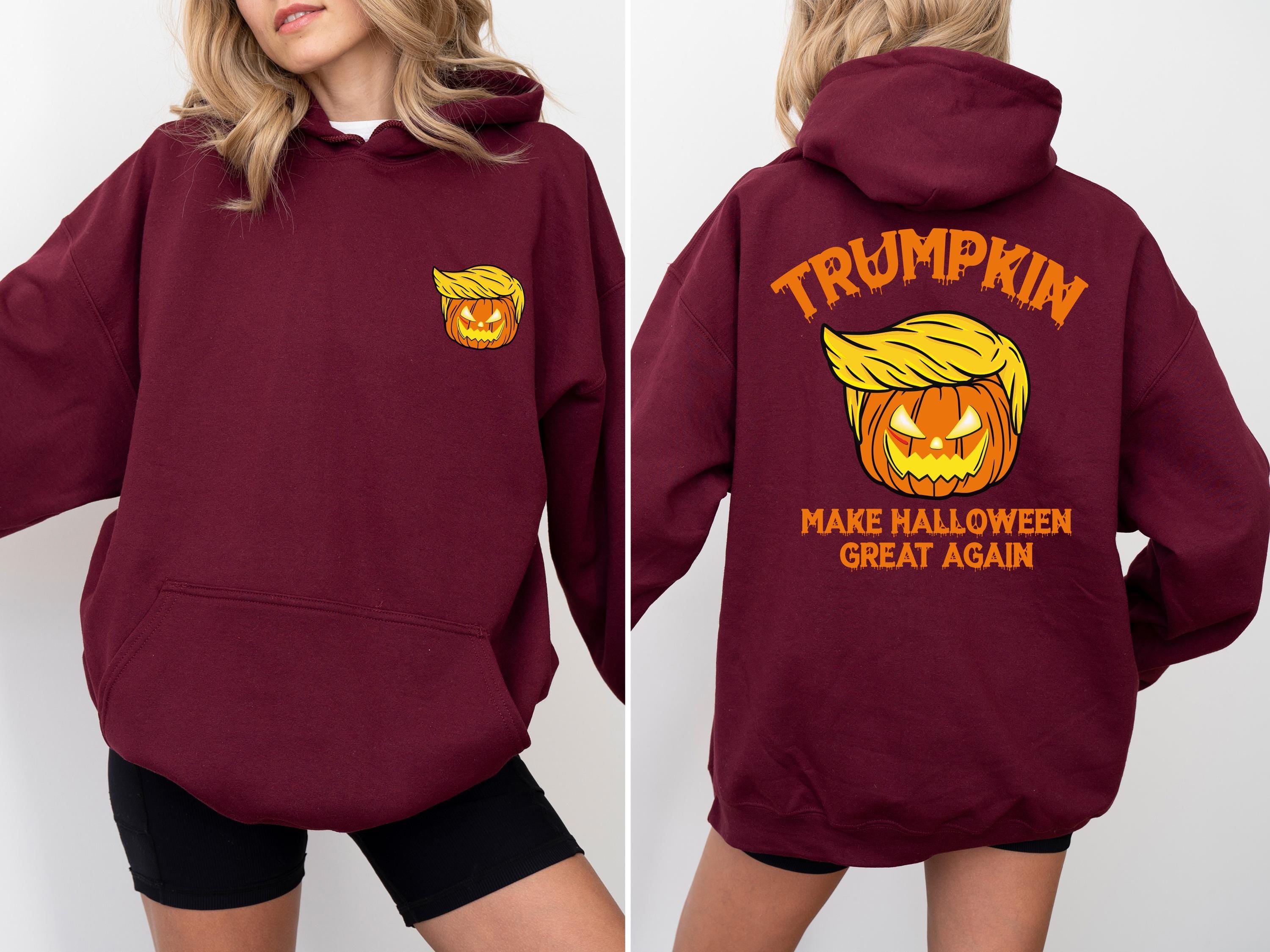 Trumpkin Double Side Hoodie, Make Halloween Great, MAGA Hoodie, Halloween Sweatshirt, Trump Hoodie, Republican Hoodie, Funny Trump Hoodie