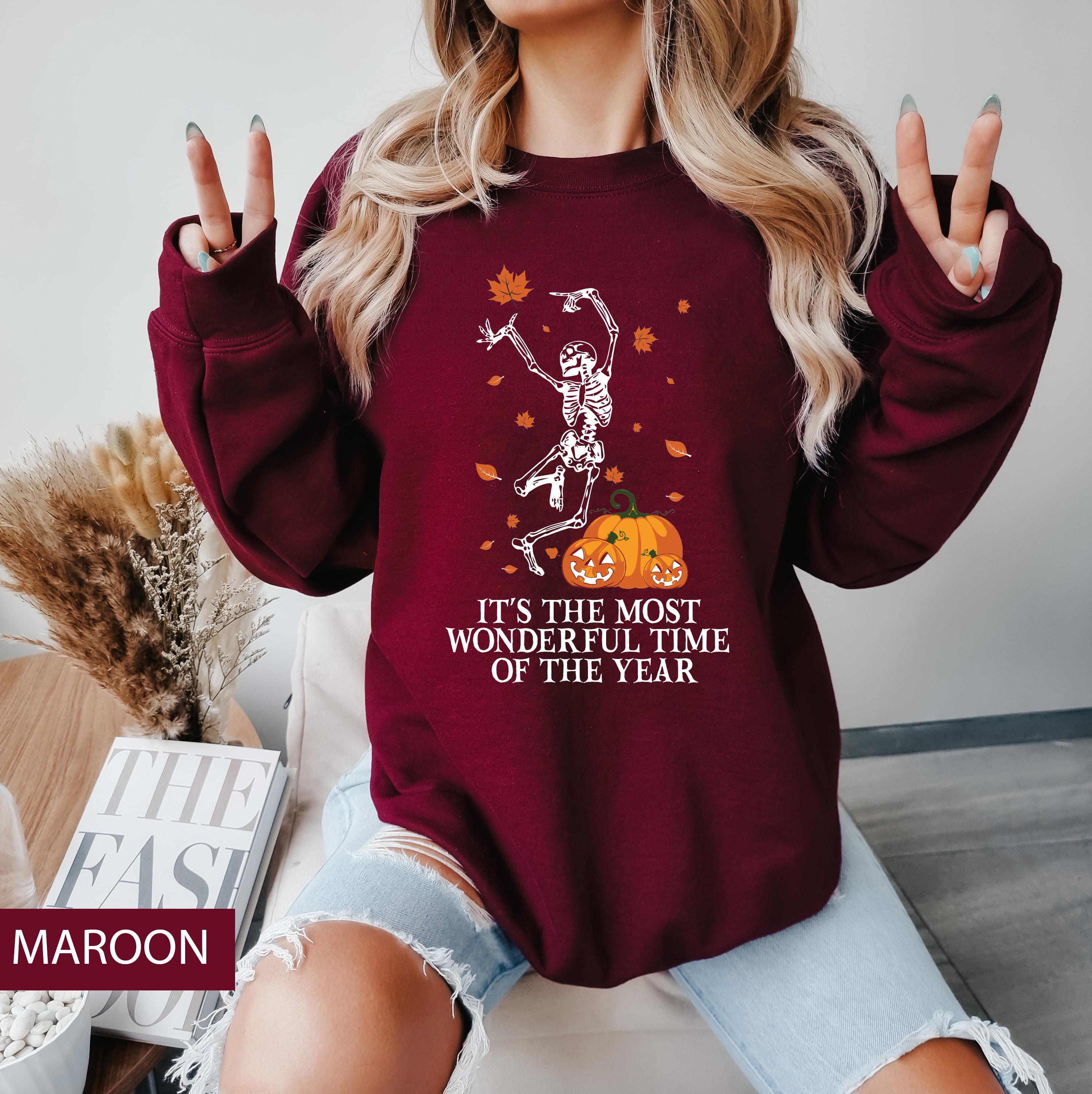Halloween Dancing Skeleton Sweatshirt, Fall Season Sweatshirt, Skeleton Sweatshirt, Halloween Pumpkin Sweatshirt, Fall Sweatshirt
