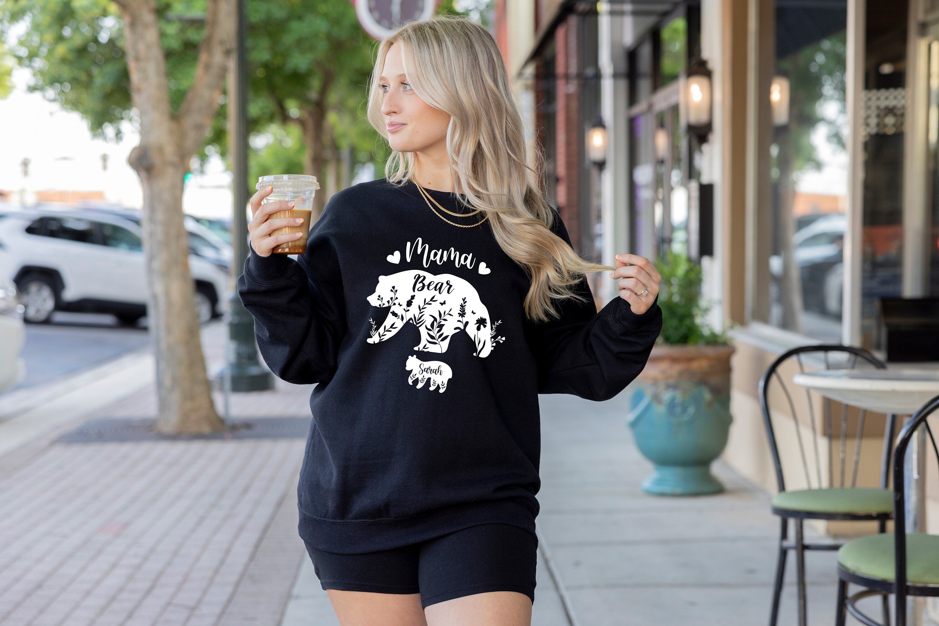 Custom Mama Bear Sweatshirt with Children Name on Bears, Mama Bear Sweatshirt, Ladies long Sleeve,Gift for Mom, Floral Mom Bear Shirt