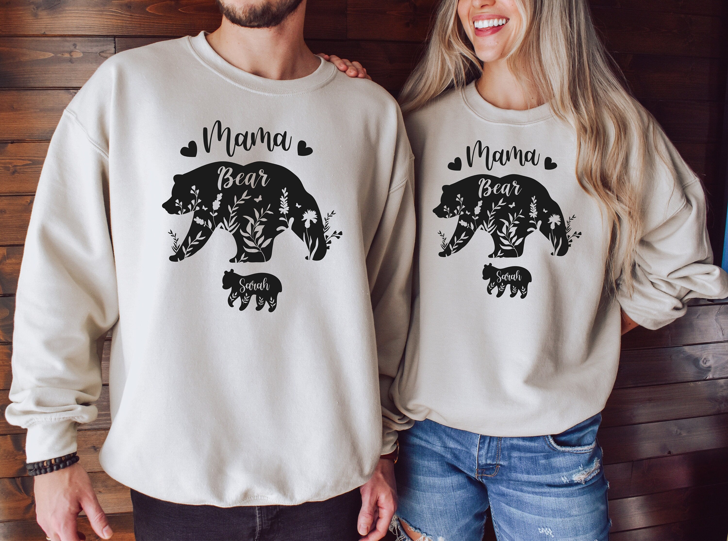 Custom Mama Bear Sweatshirt with Children Name on Bears, Mama Bear Sweatshirt, Ladies long Sleeve,Gift for Mom, Floral Mom Bear Shirt