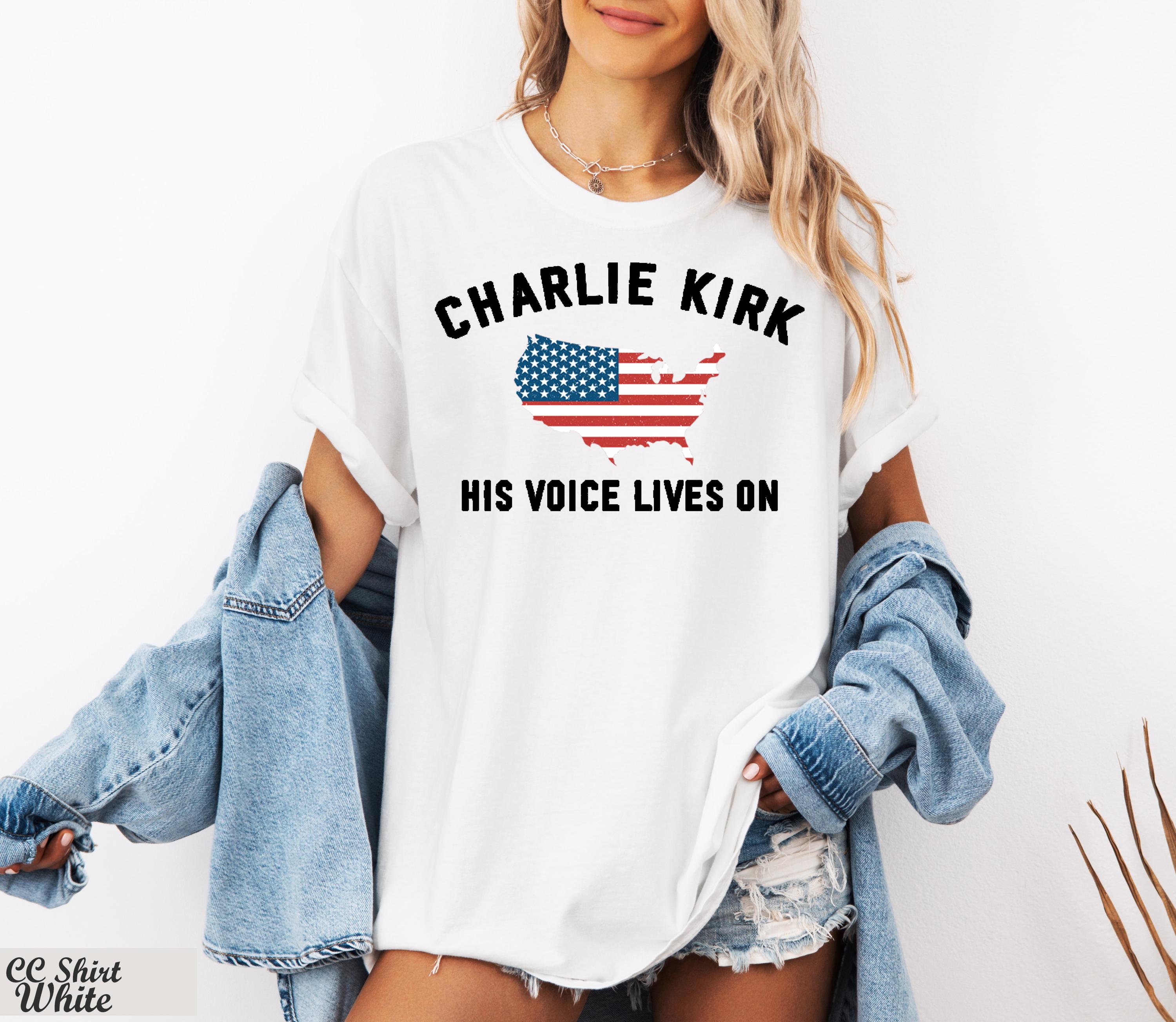 His Voice Lives On Charlie Kirk Shirt, Patriotic Charlie Kirk Tee, Faith-Based Unisex Tee,Political Awareness Kirk Tee,Pray For Charlie Kirk