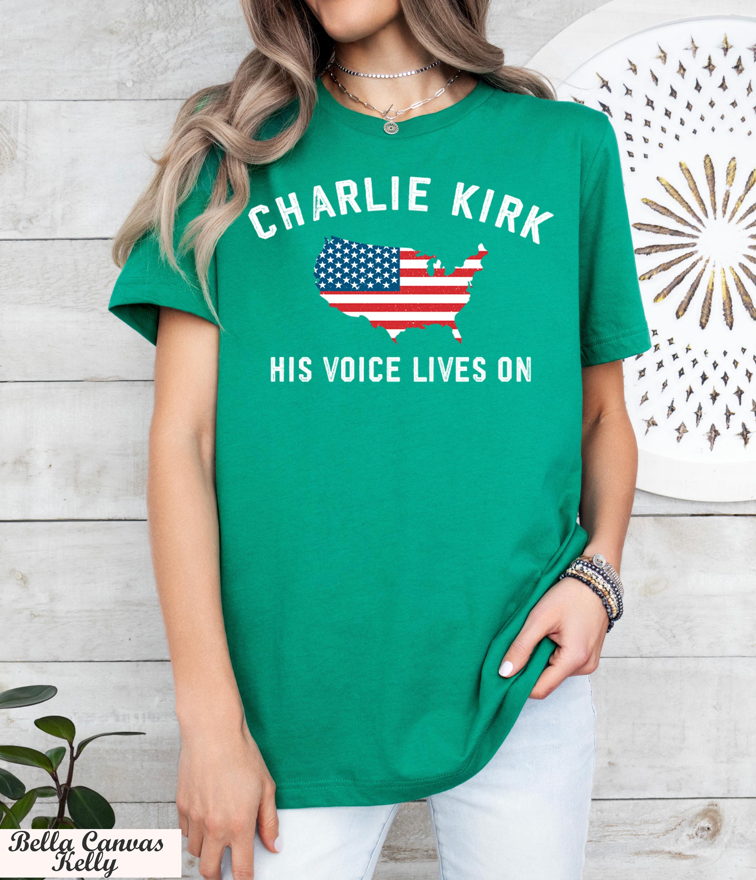 His Voice Lives On Charlie Kirk Shirt, Patriotic Charlie Kirk Tee, Faith-Based Unisex Tee,Political Awareness Kirk Tee,Pray For Charlie Kirk